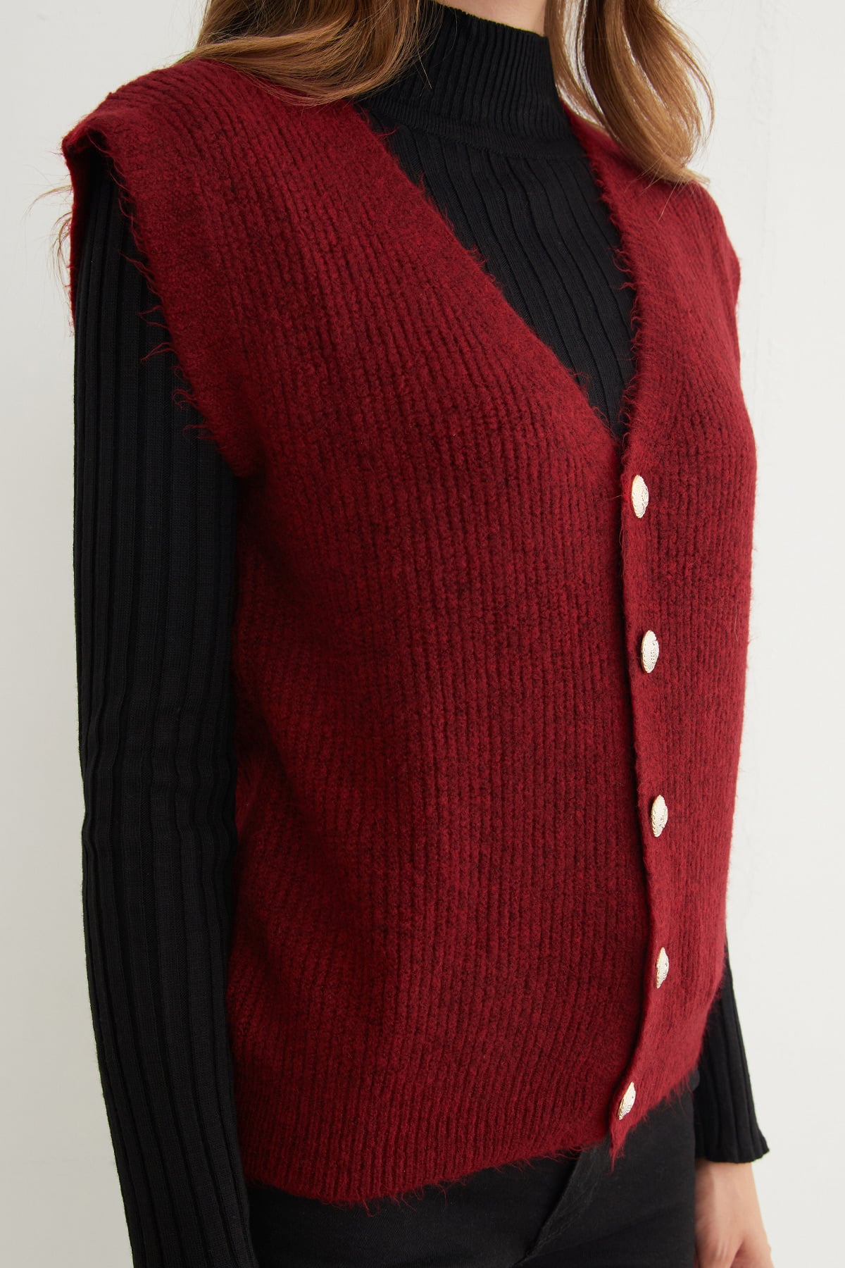 Sakallı Düğmeli V Yaka Oversize Yelek 13