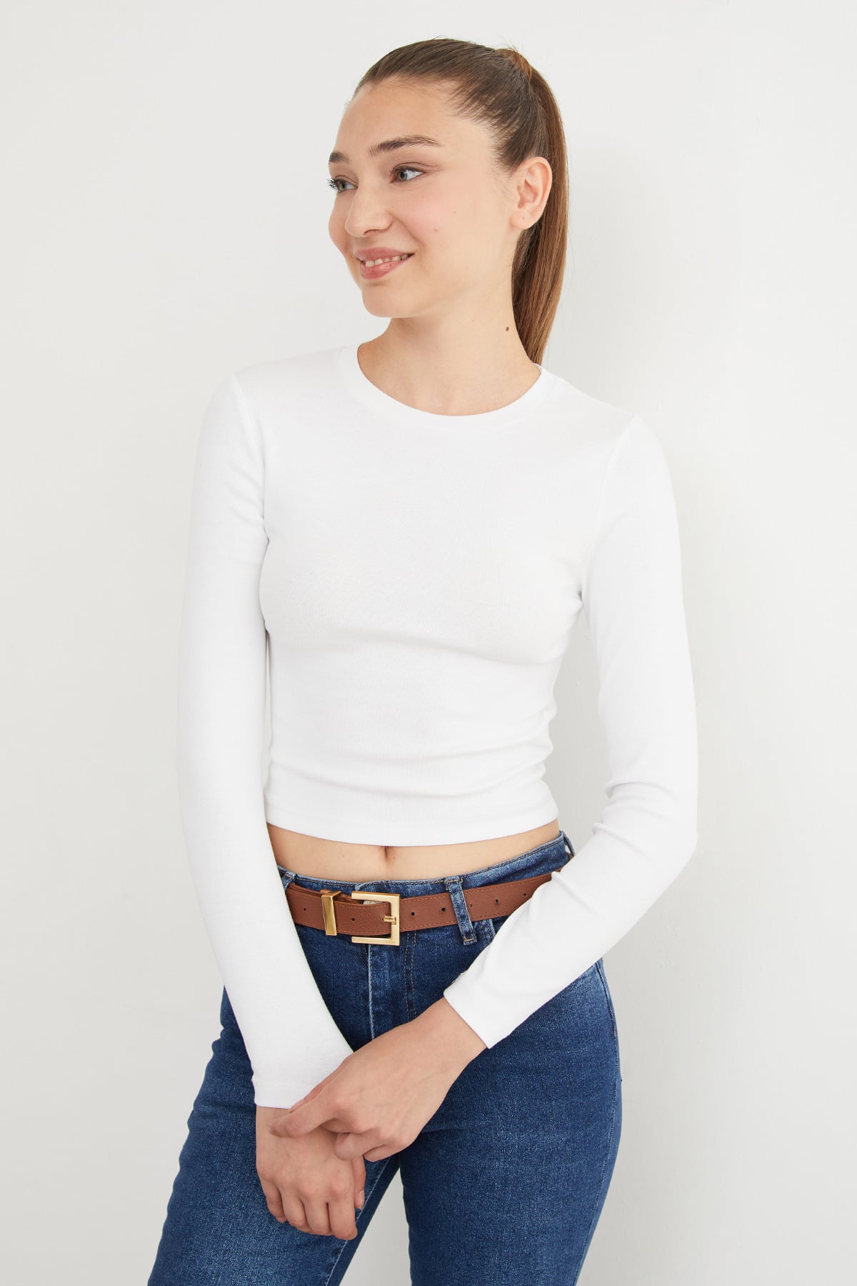 Basic Bisiklet Yaka Uzun Kollu Crop Body 4
