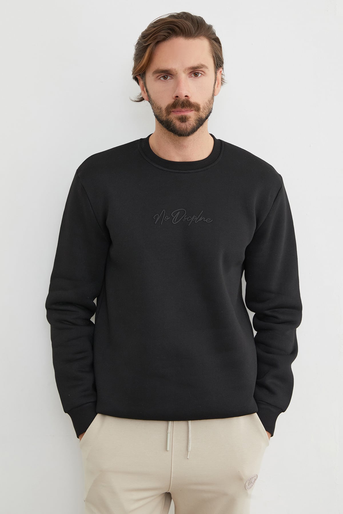 3 İplik Kabartma Yazı Baskılı Sweatshirt