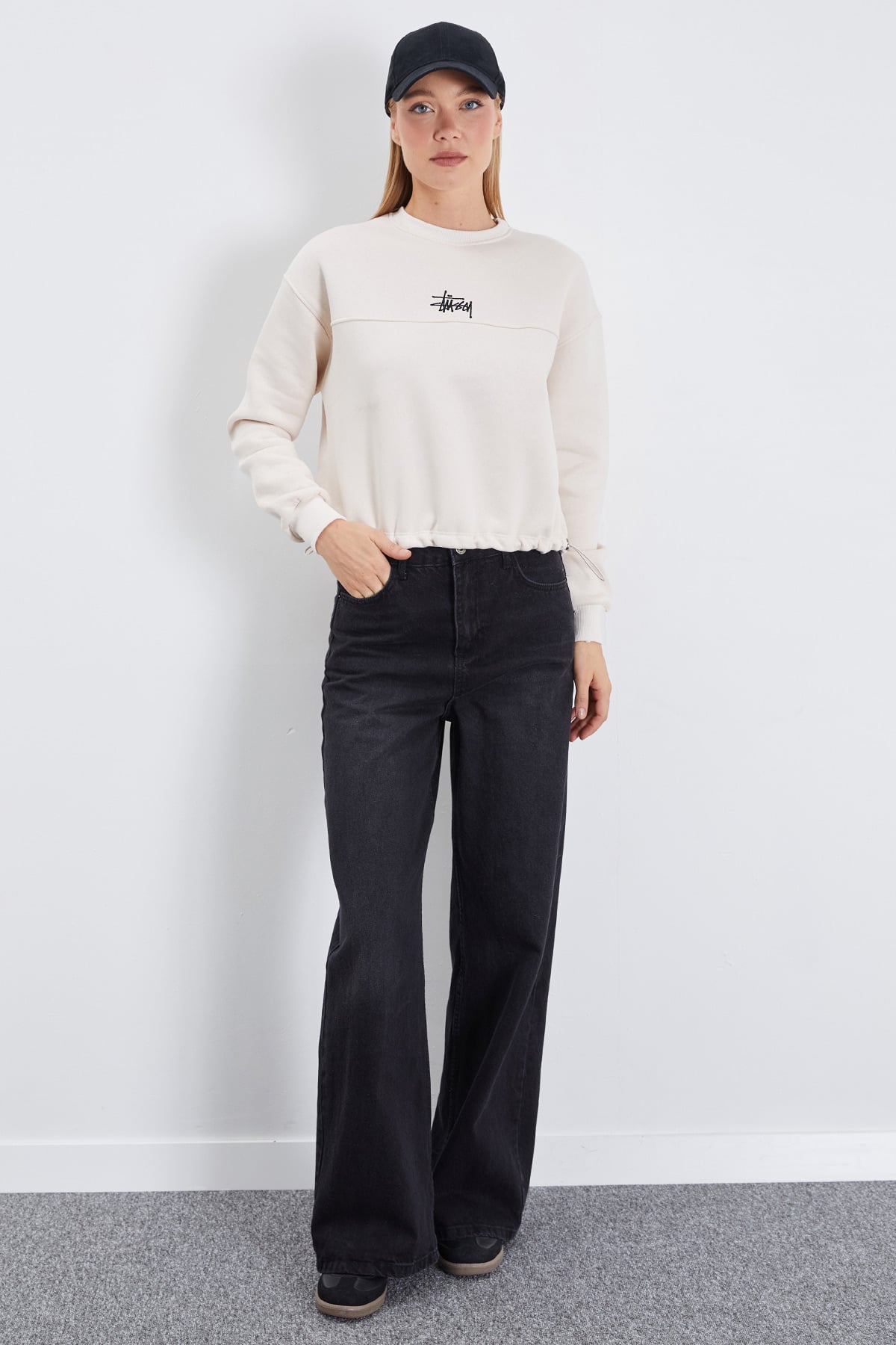 3 İplik İmza Nakışlı Stoperli Oversize Sweatshirt 7
