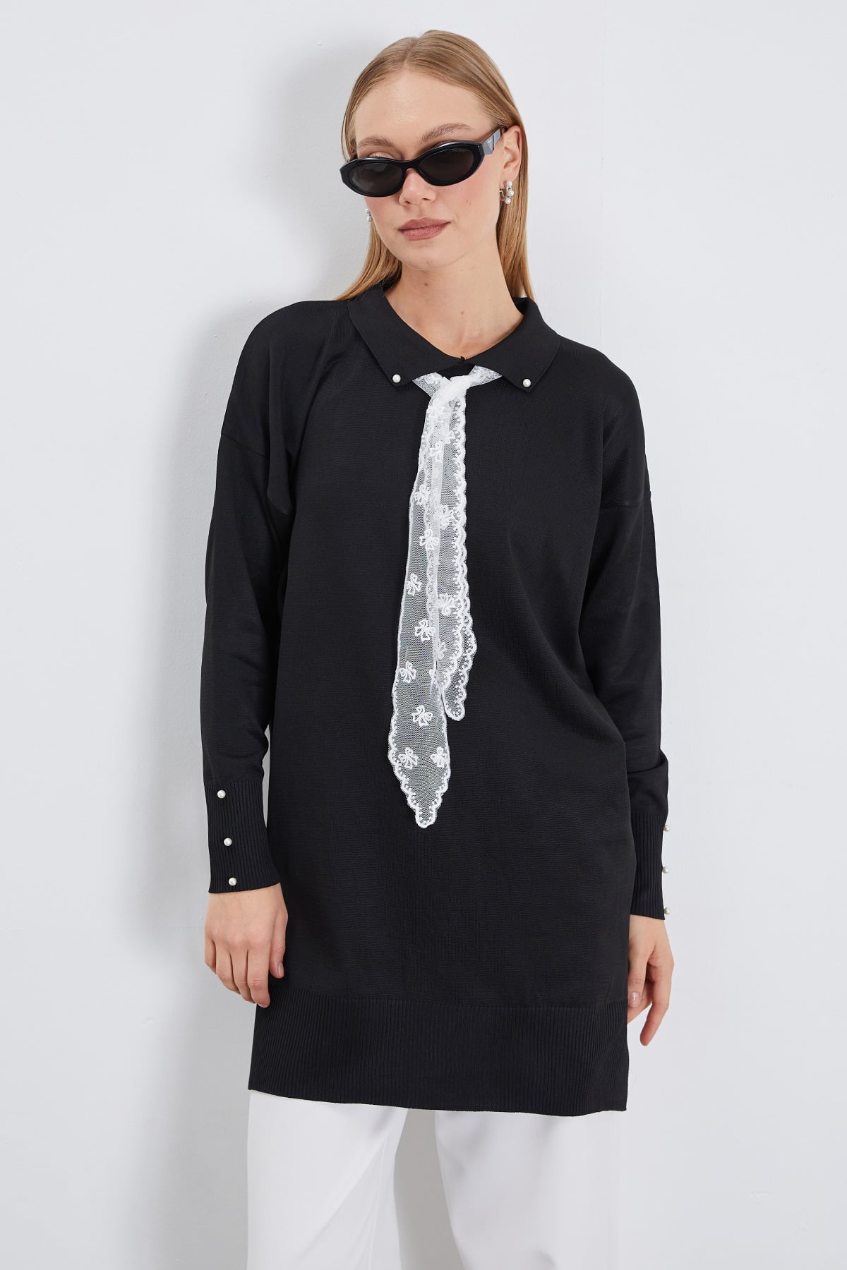 Fullamodest Dantel Fularlı Triko Tunik