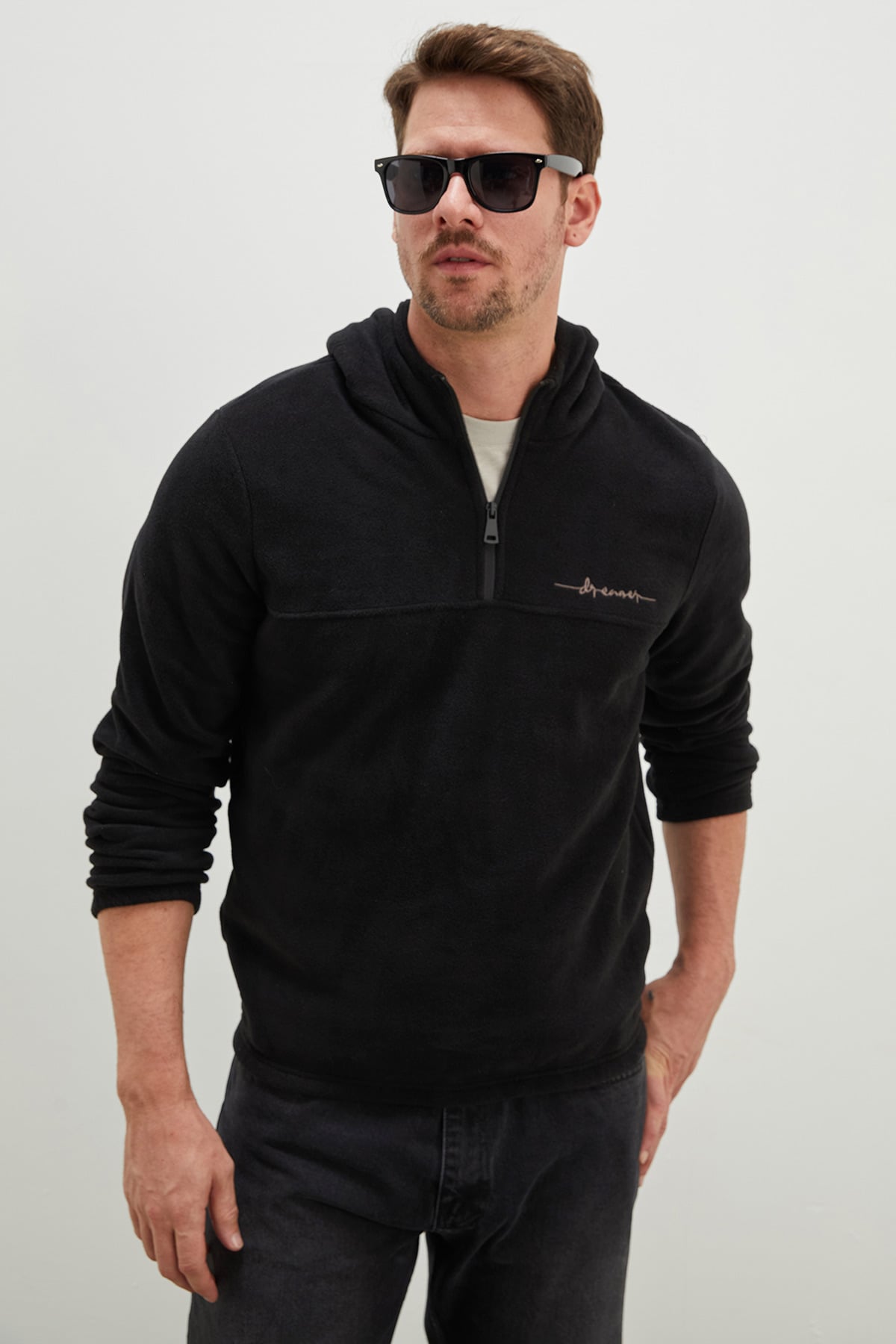 Yarım Fermuarlı Kapüşonlu Polar Sweatshirt 7