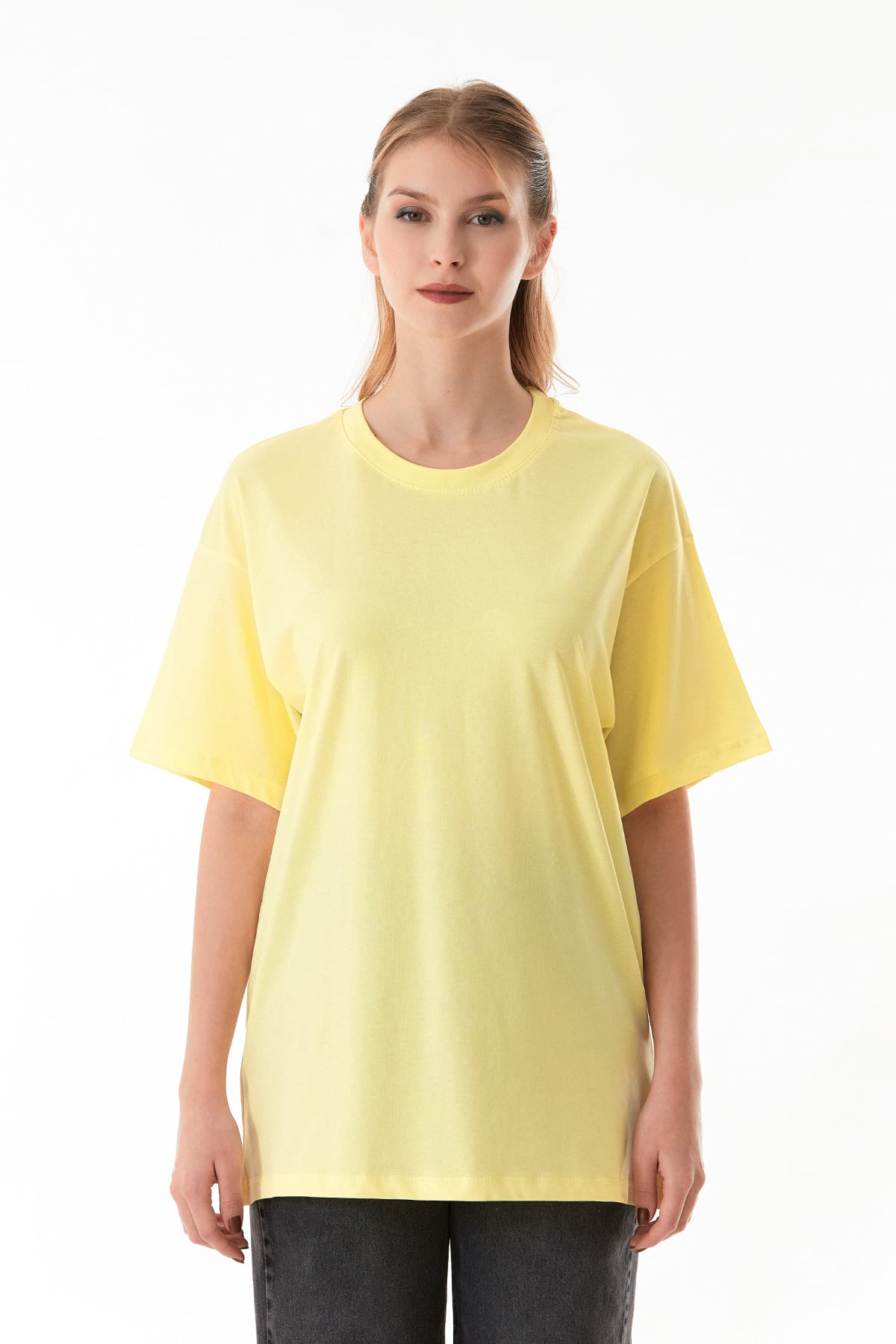 Basic Oversize Bisiklet Yaka Tişört 8