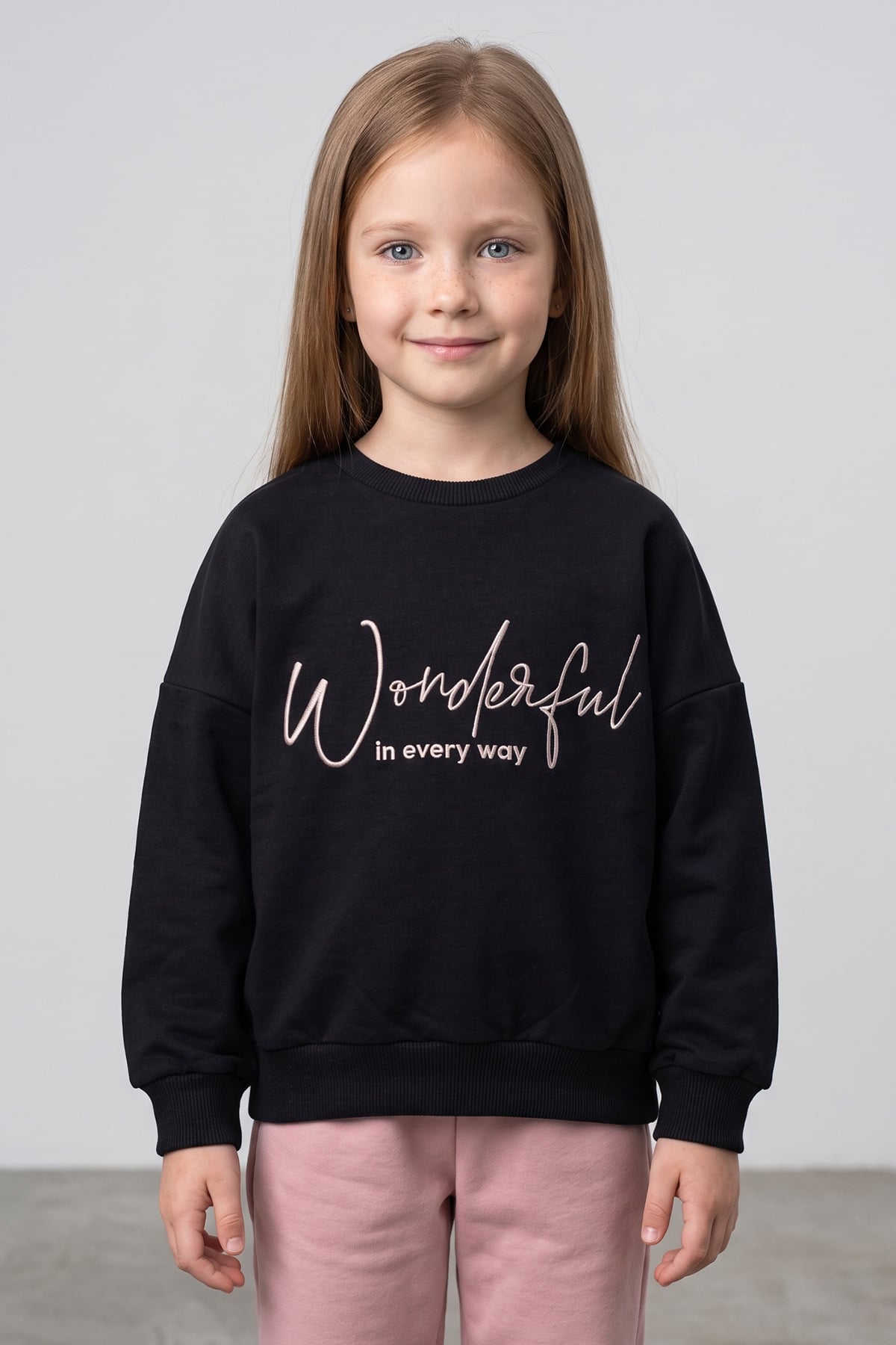 Kabartma Baskılı Oversize Kız Çocuk Sweatshirt 2