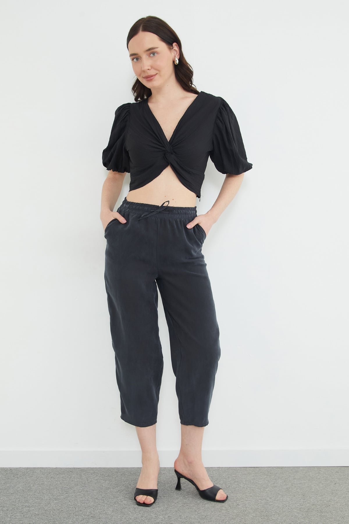 Beli Lastikli Cepli Tencel Kumaş Pantolon