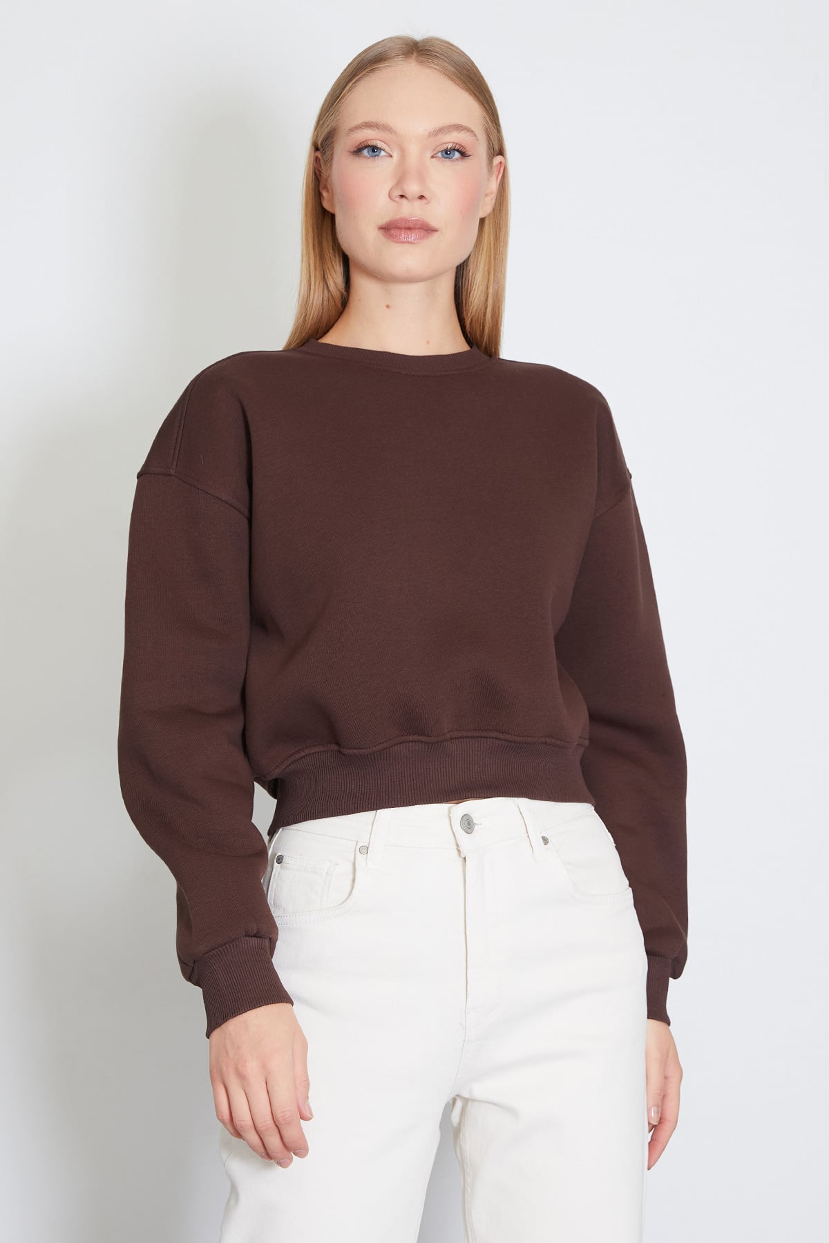 3 İplik Basic Ribanalı Crop Sweatshirt 6
