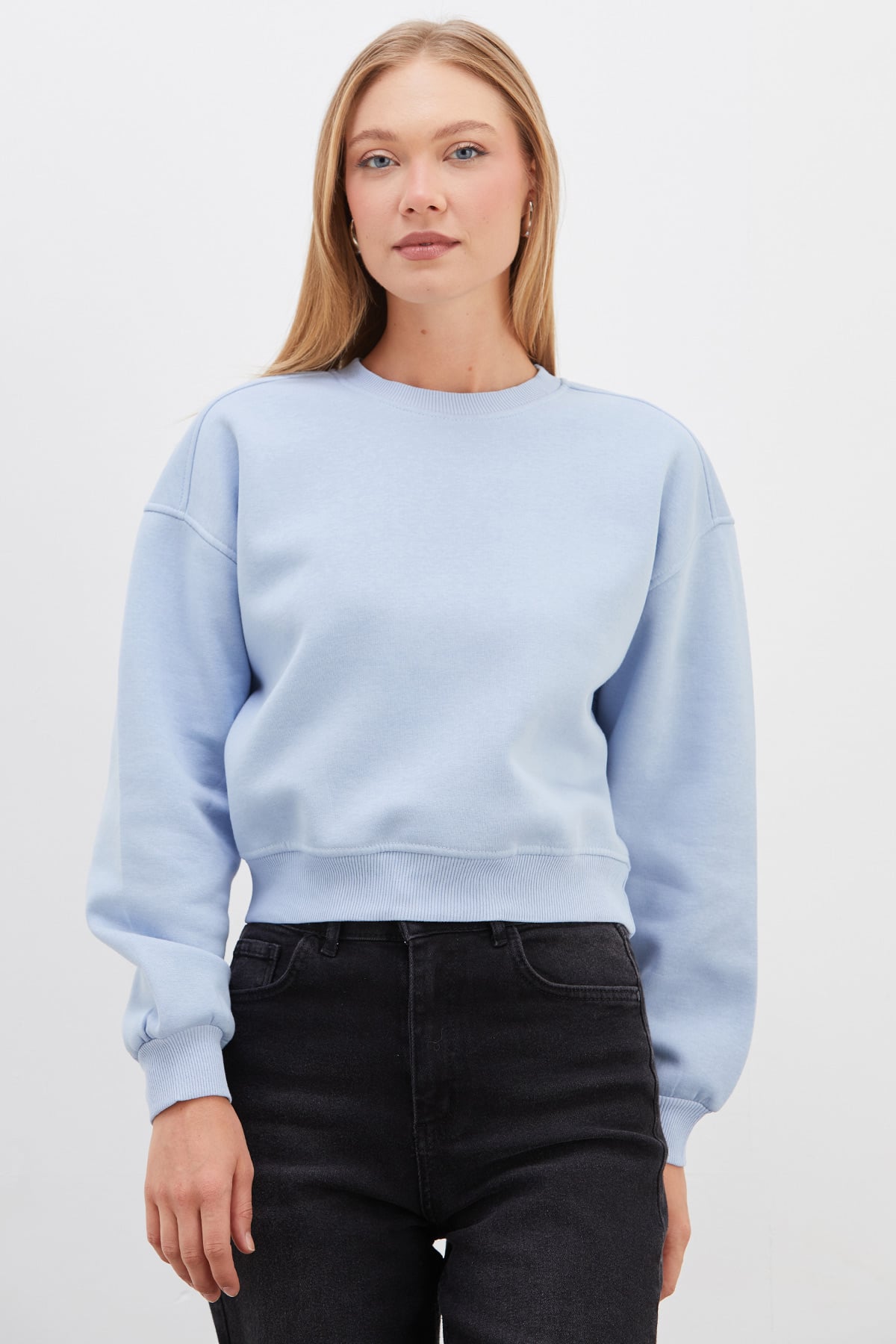 3 İplik Basic Ribanalı Crop Sweatshirt 5