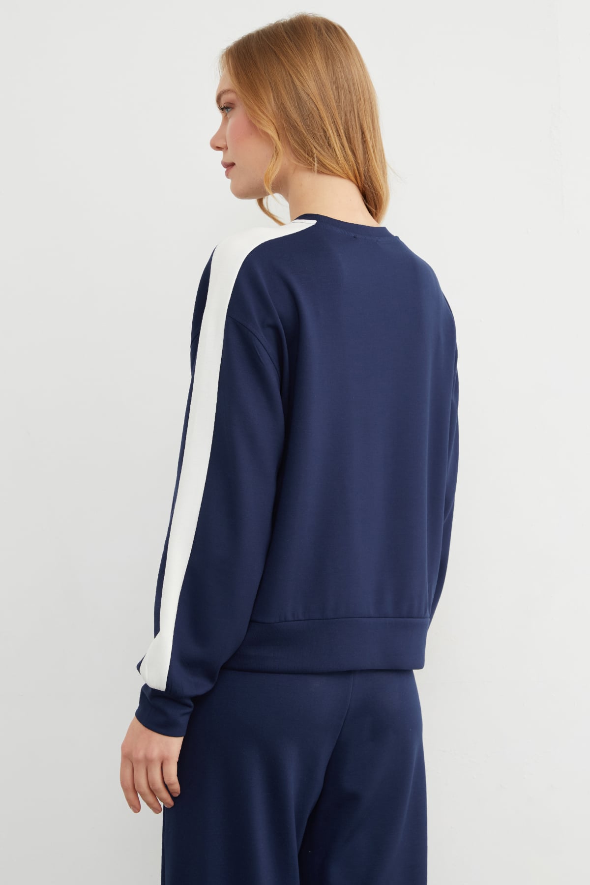 Kolu Şeritli Bisiklet Yaka Modal Sweatshirt 8