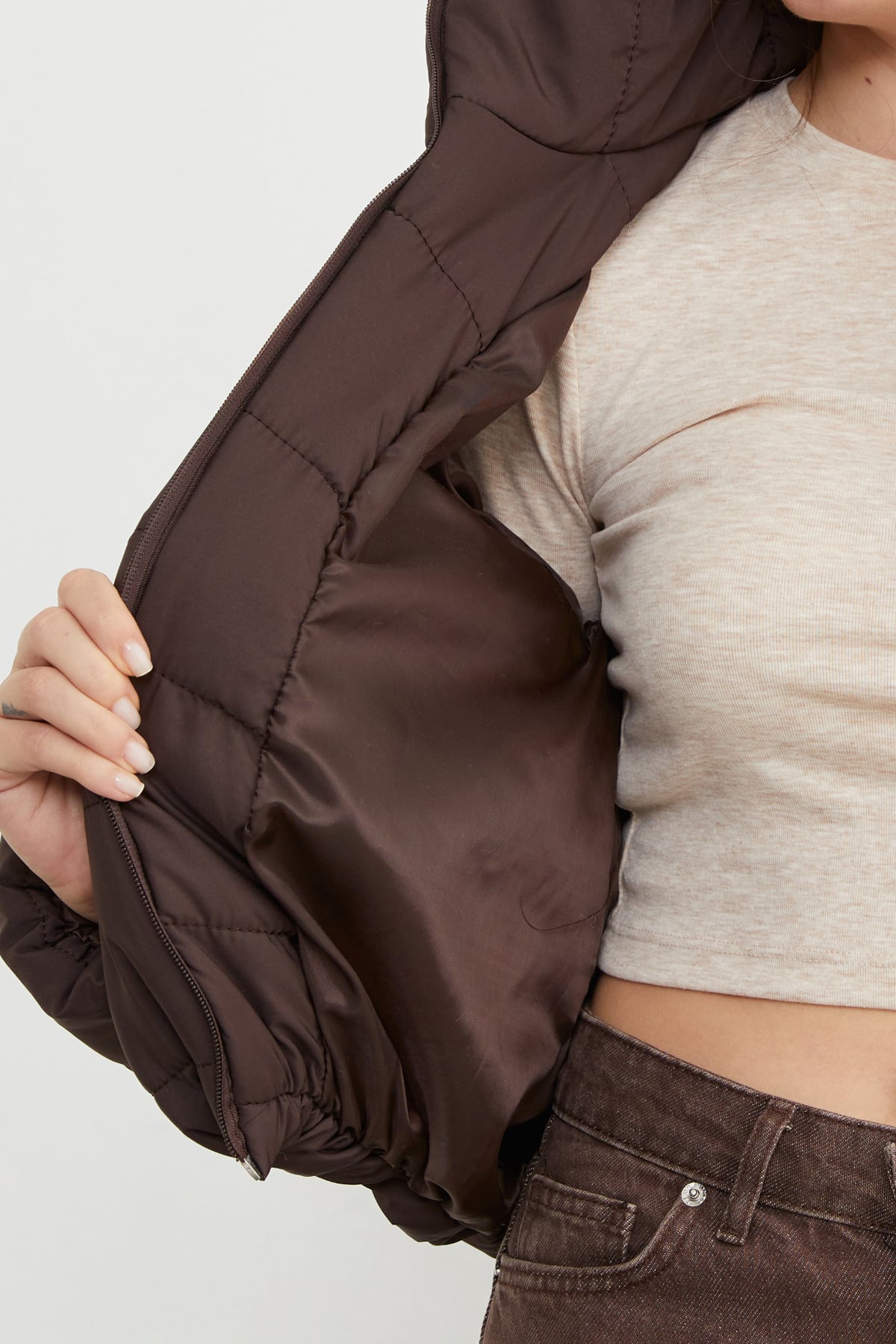 Beli Lastikli Crop Şişme Mont 6