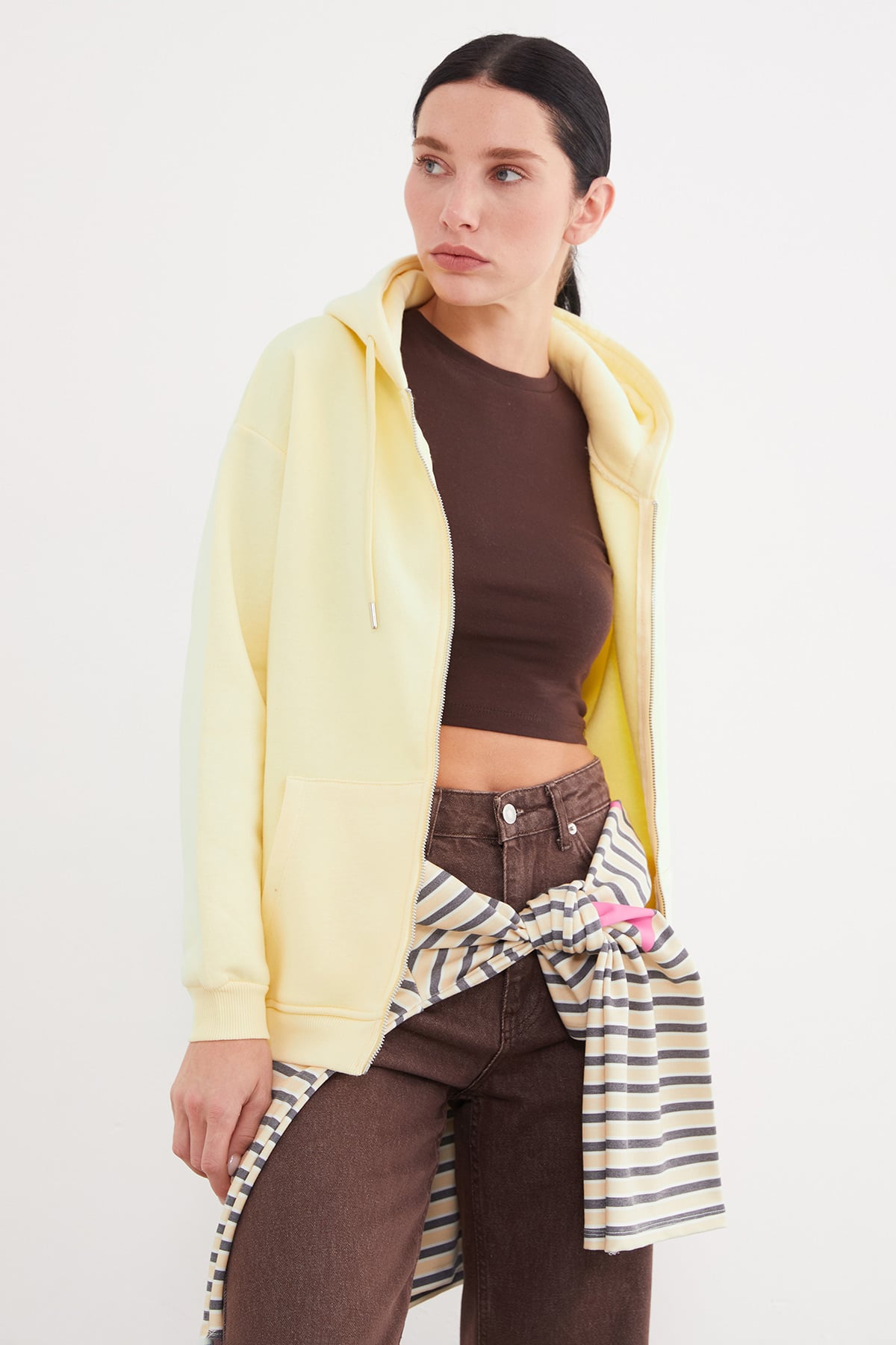 Basic Fermuarlı Kapüşonlu Oversize Sweatshirt 4