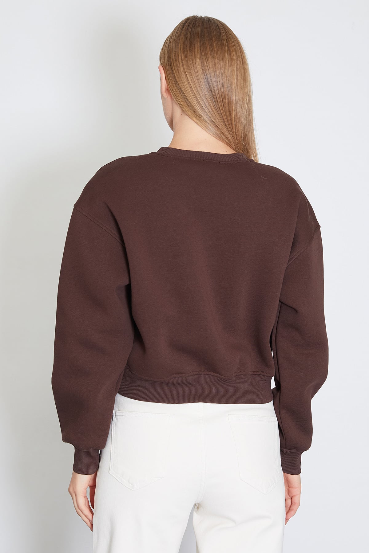 3 İplik Basic Ribanalı Crop Sweatshirt 8