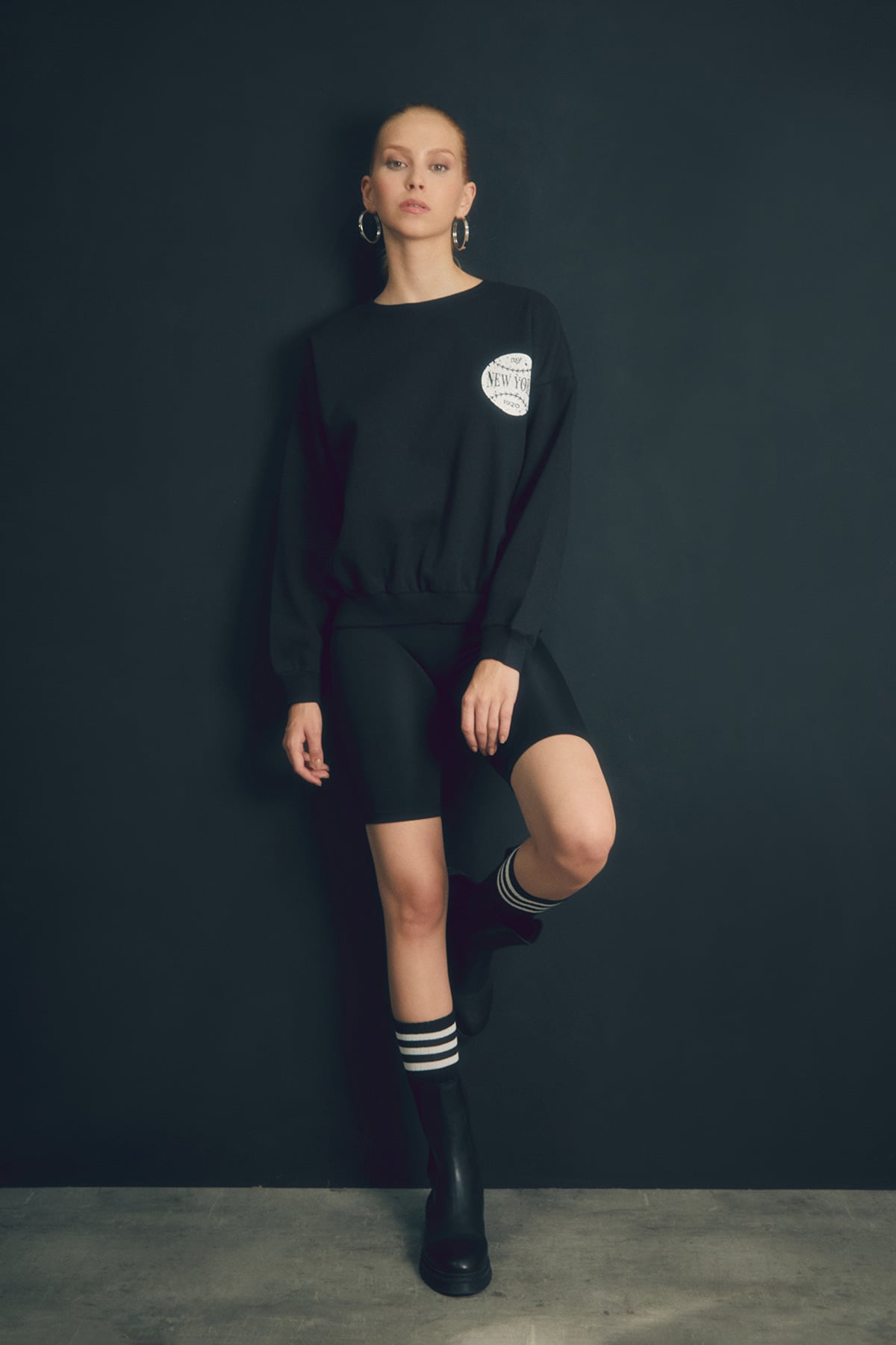 3 İplik New York Baskılı Sweatshirt