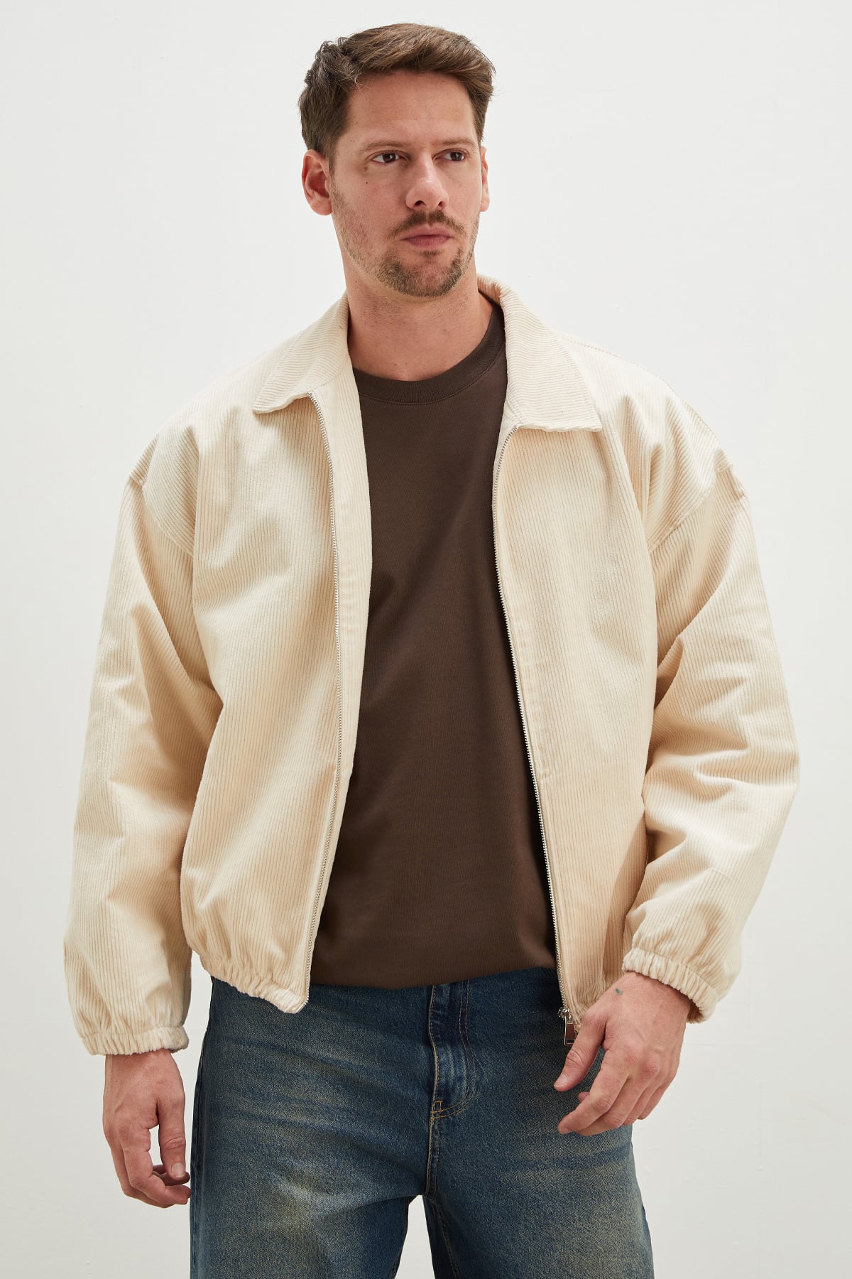 Fermuarlı Polo Yaka Kadife Bomber Ceket 2