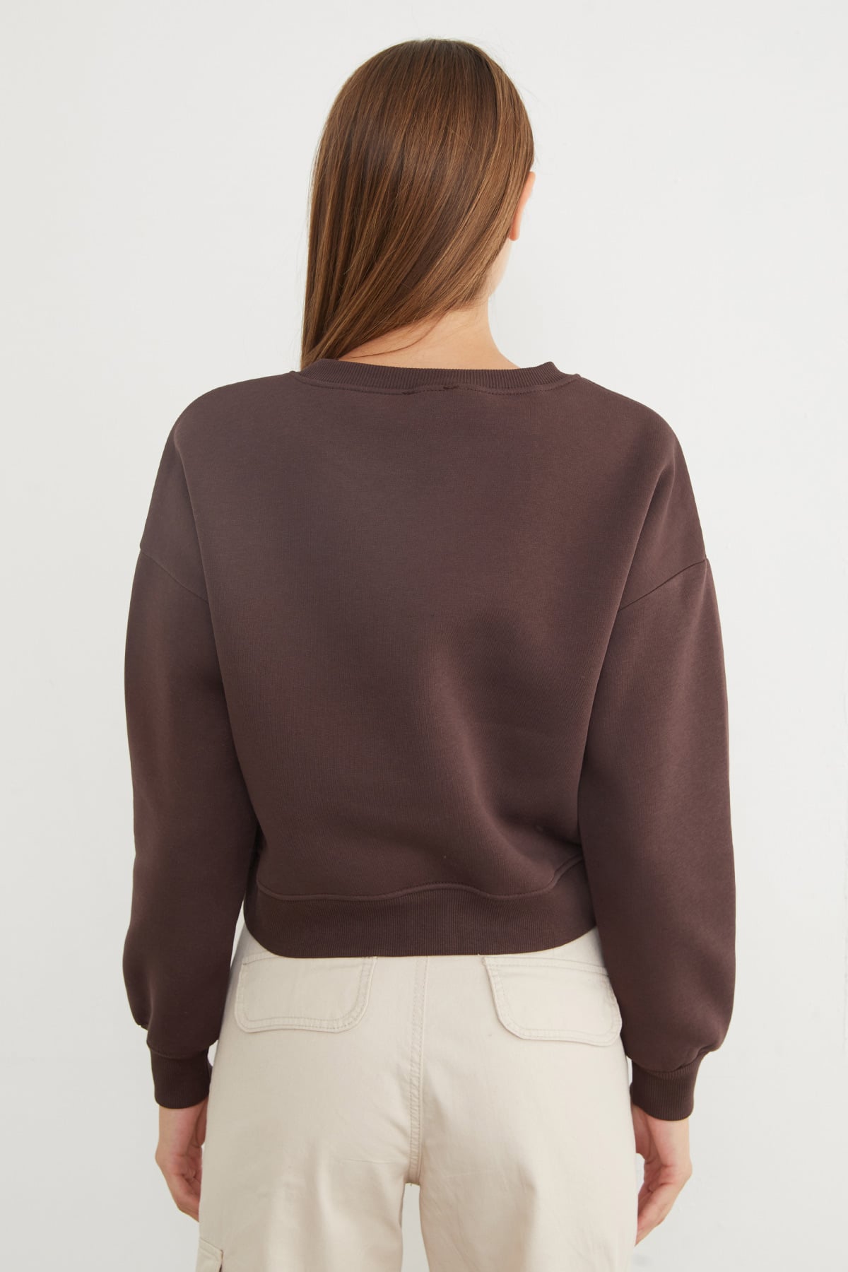 3 İplik Kalp Nakışlı Bisiklet Yaka Sweatshirt 6