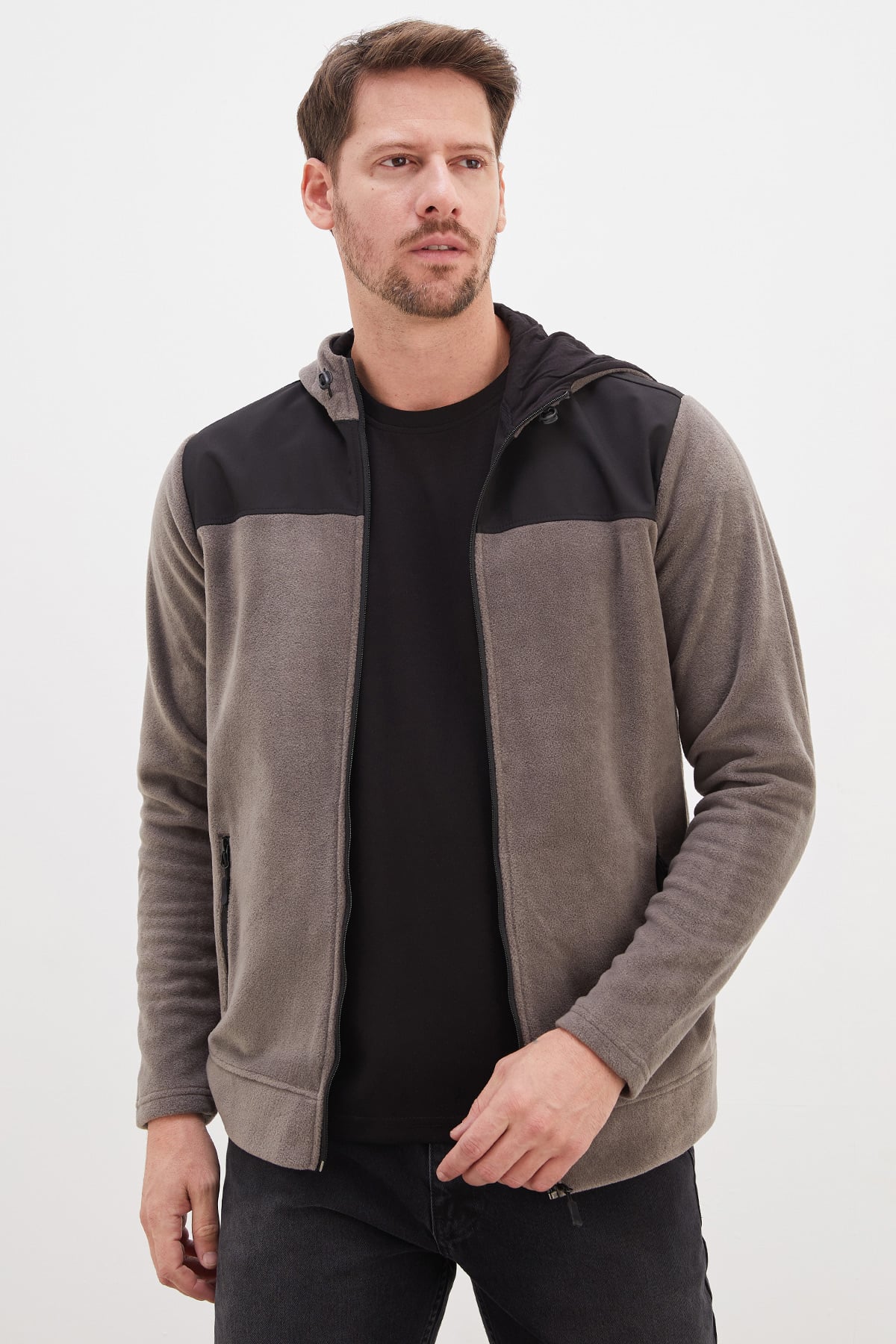 Fermuarlı Kapüşonlu Polar Sweatshirt 3