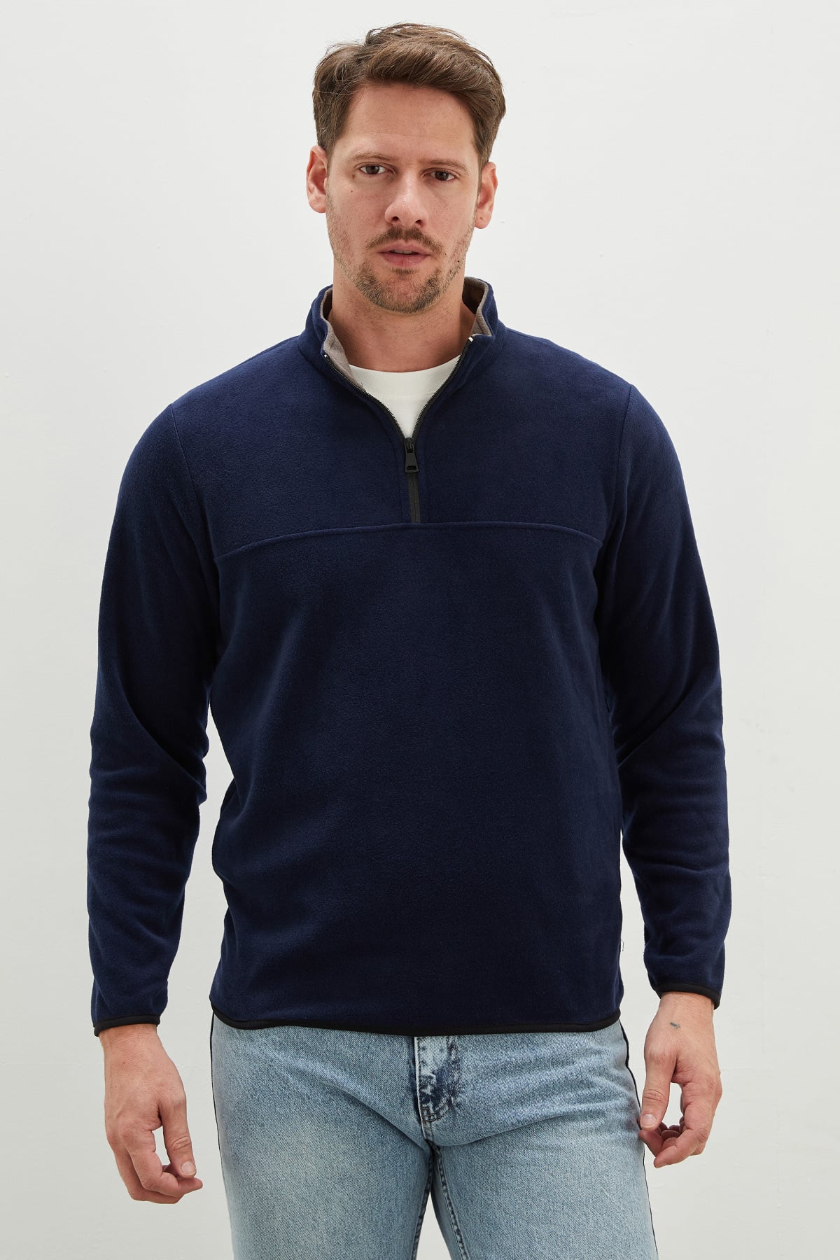 Yarım Fermuarlı Dik Yaka Polar Sweatshirt