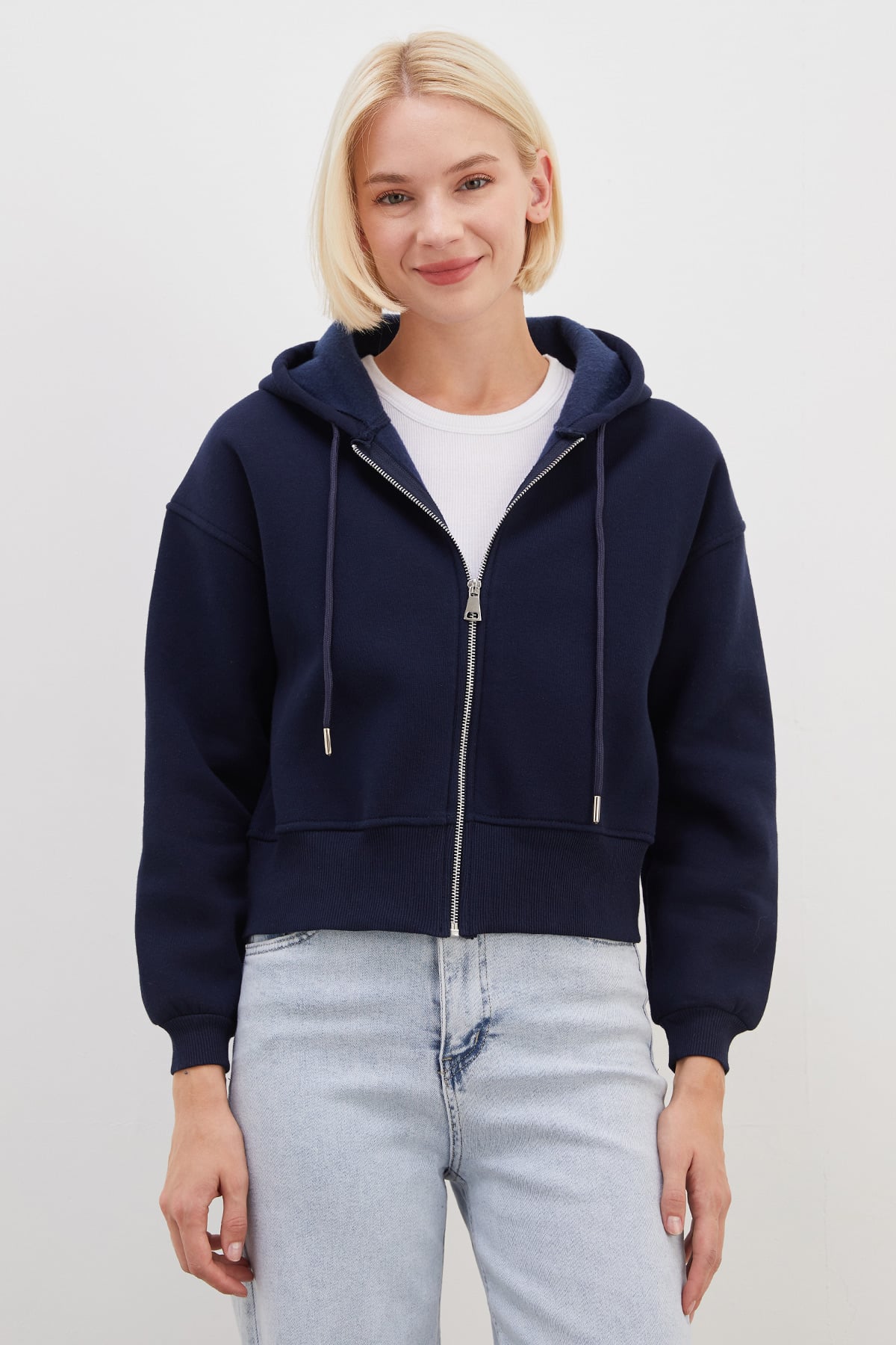 3 İplik Basic Fermuarlı Kapüşonlu Sweatshirt 2