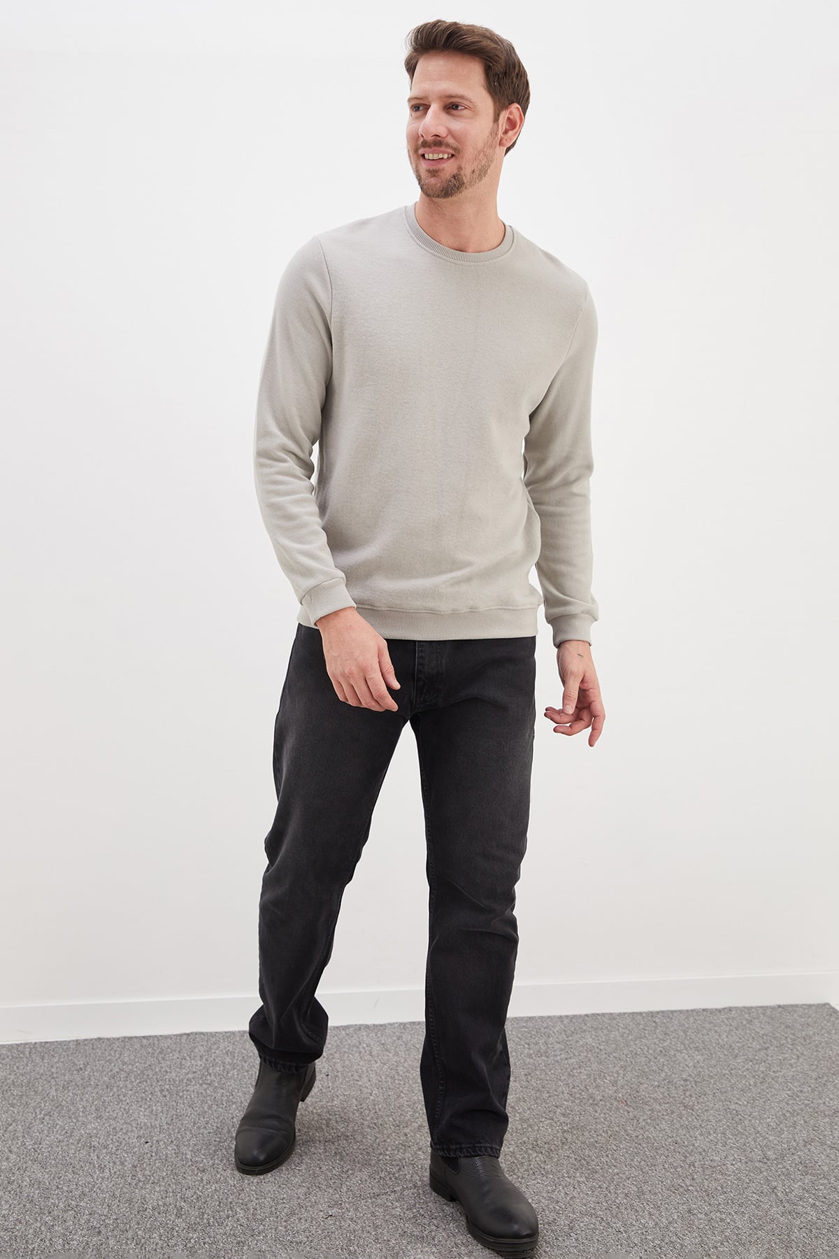 Fitilli Bisiklet Yaka Selanik Örgü Sweatshirt 4