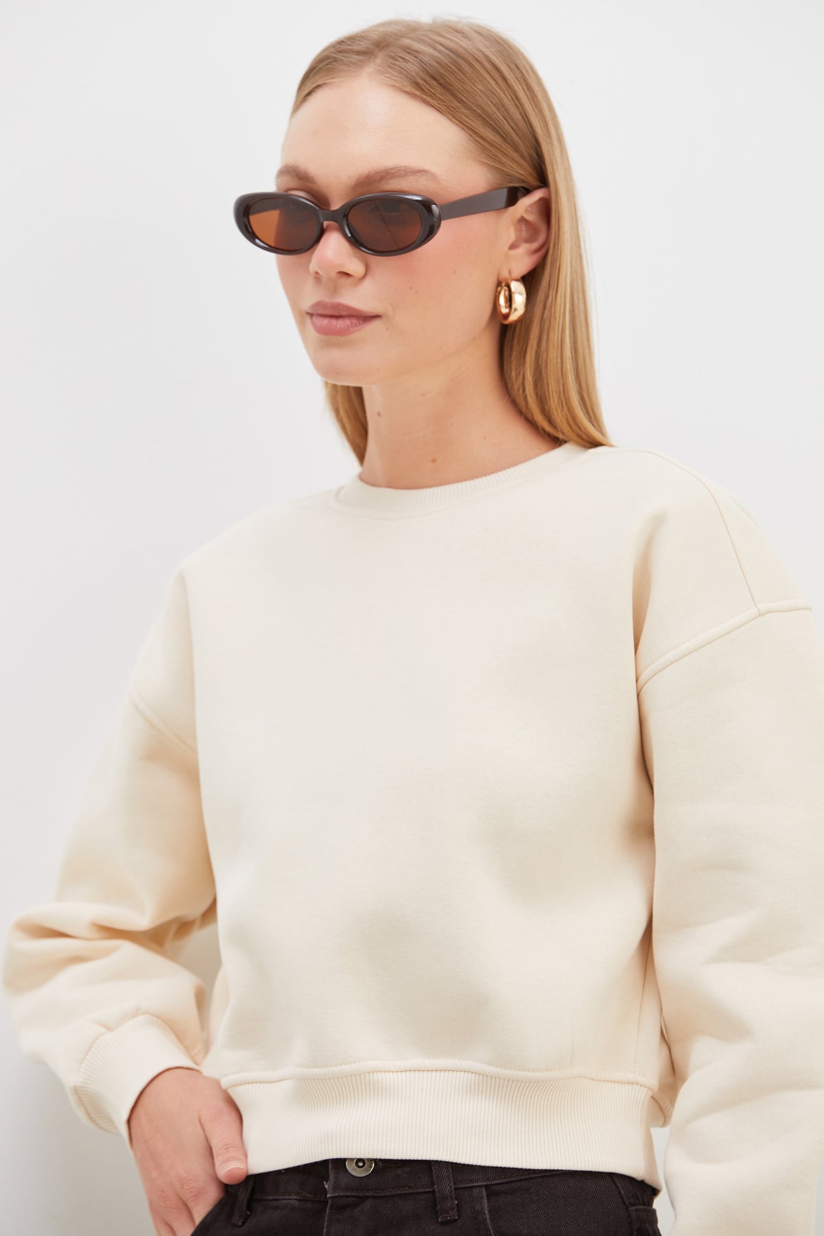 3 İplik Basic Ribanalı Crop Sweatshirt 7