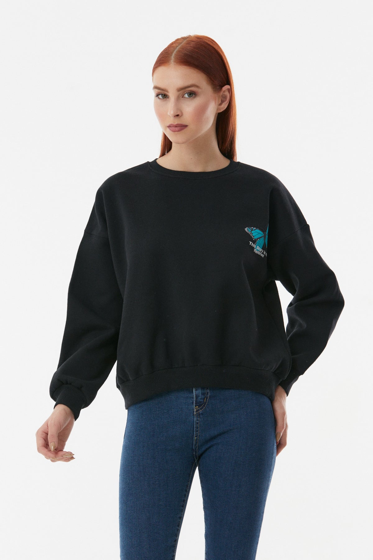 Kelebek Baskılı Oversize Sweatshirt 5