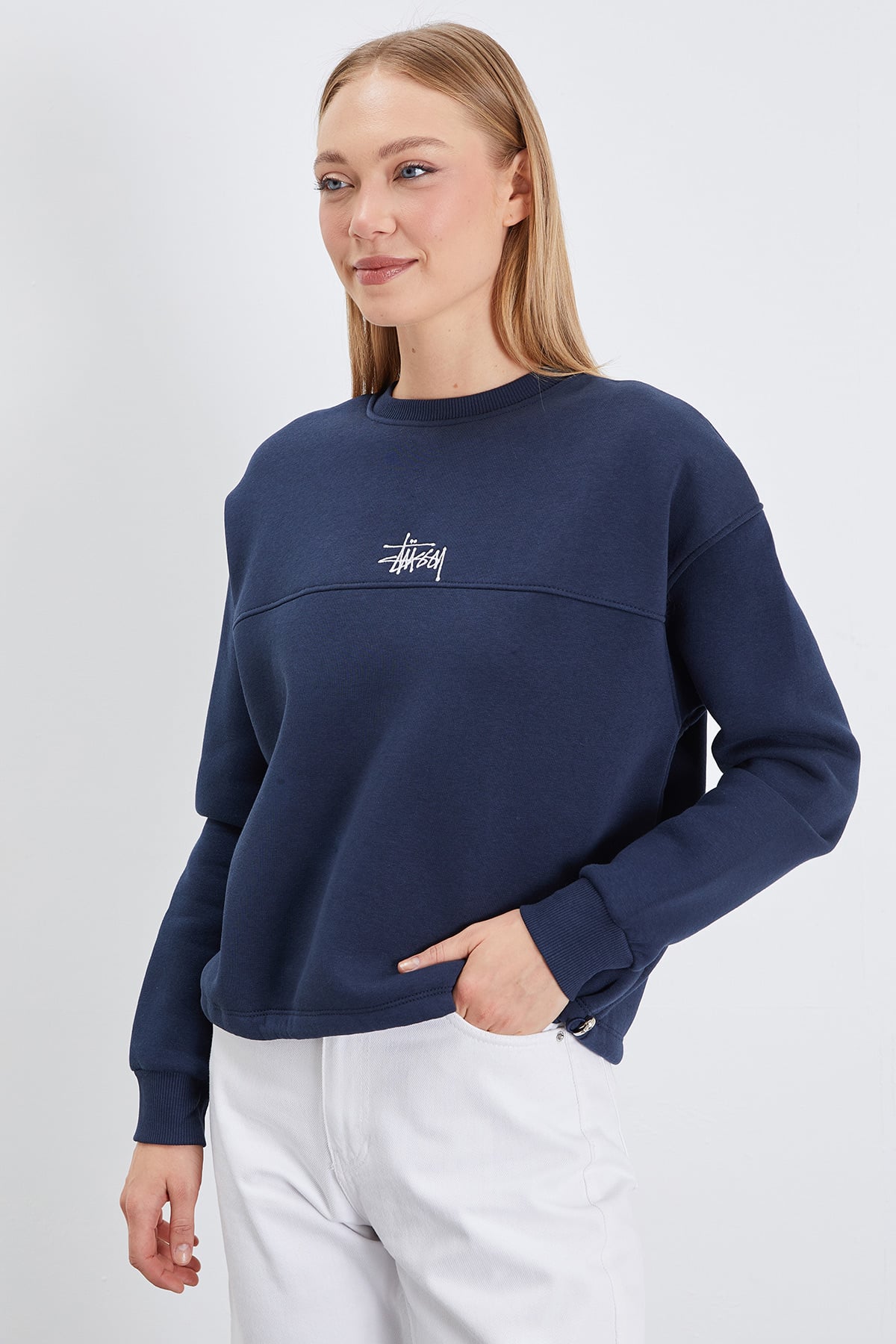 3 İplik İmza Nakışlı Stoperli Oversize Sweatshirt 5
