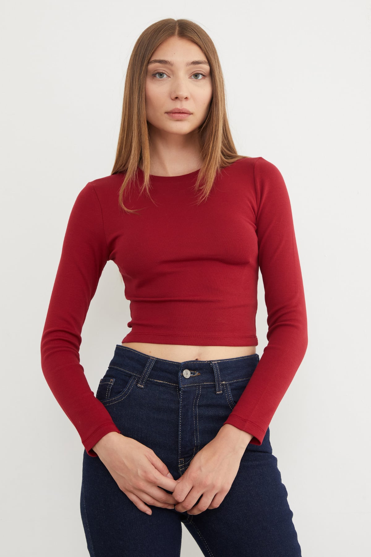 Basic Bisiklet Yaka Uzun Kollu Crop Body 4