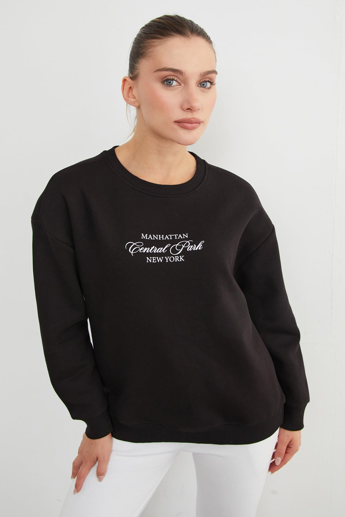 3 İplik Manhattan Baskılı Bisiklet Yaka Sweatshirt