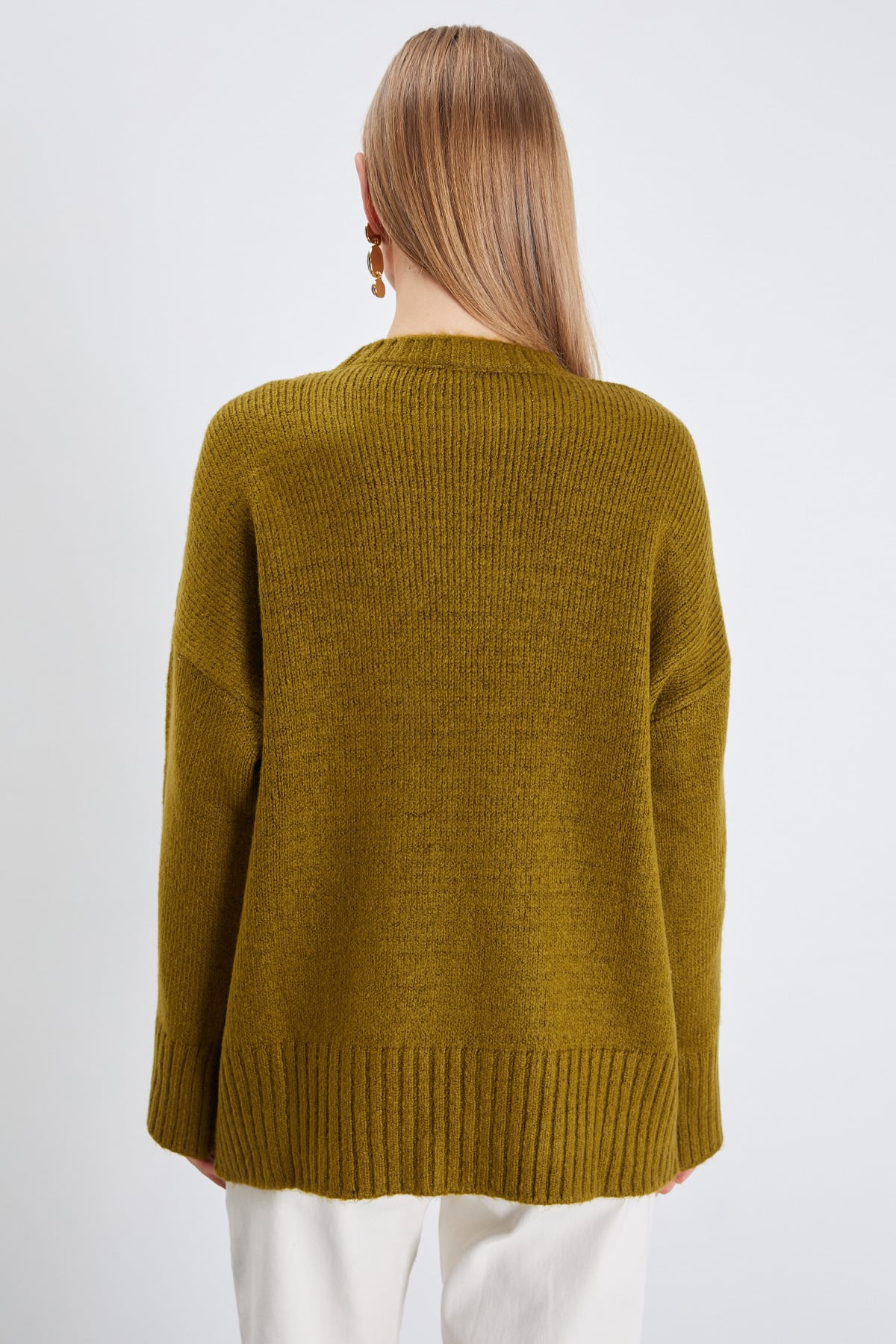 Basic Bisiklet Yaka Oversize Triko Kazak 7