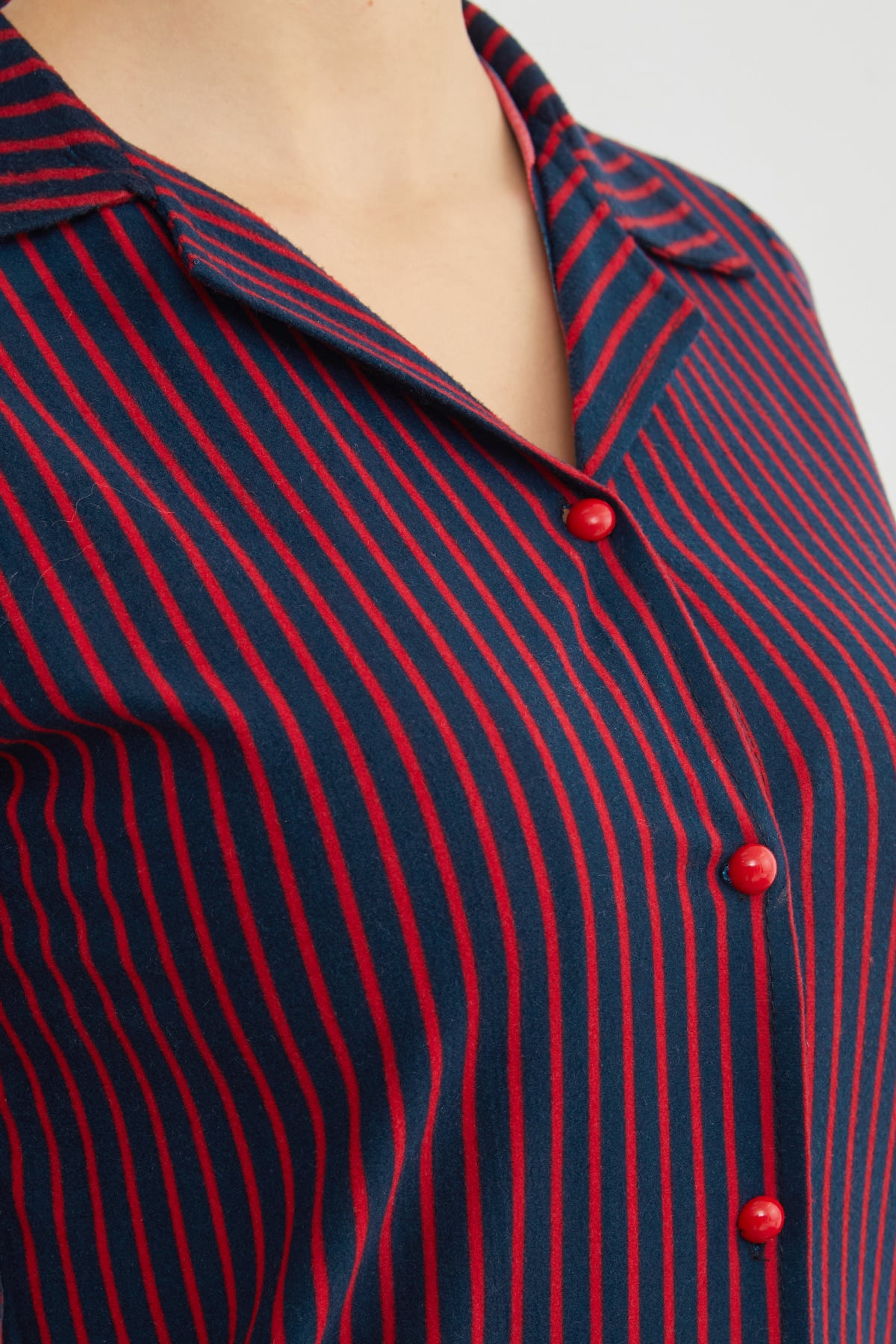 Çizgili Gömlek Yaka Süet Pijama Takımı 6