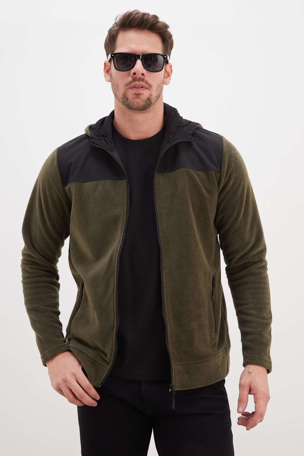 Fermuarlı Kapüşonlu Polar Sweatshirt