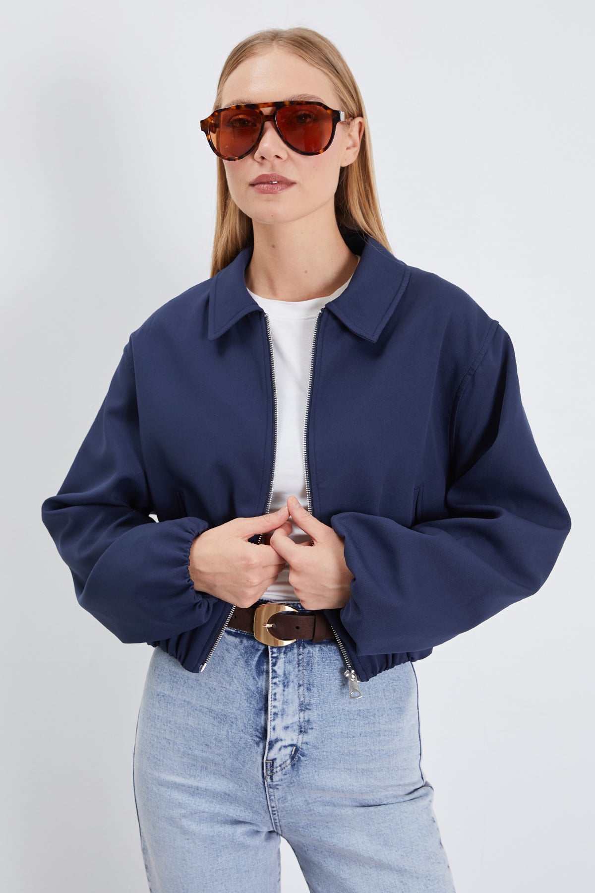 Fermuarlı Polo Yaka Bomber Ceket 3