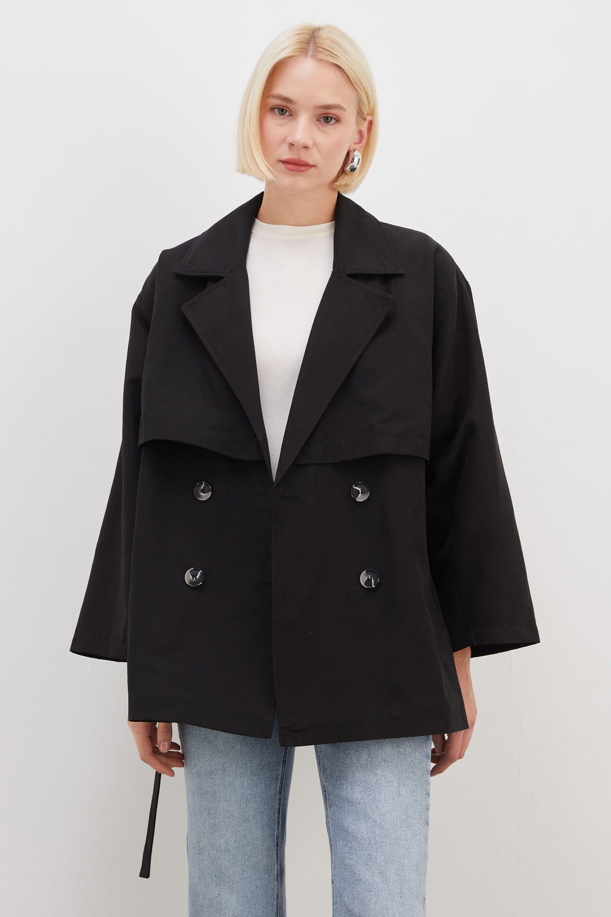 Pelerinli Kuşaklı Geniş Kol Oversize Trençkot 2