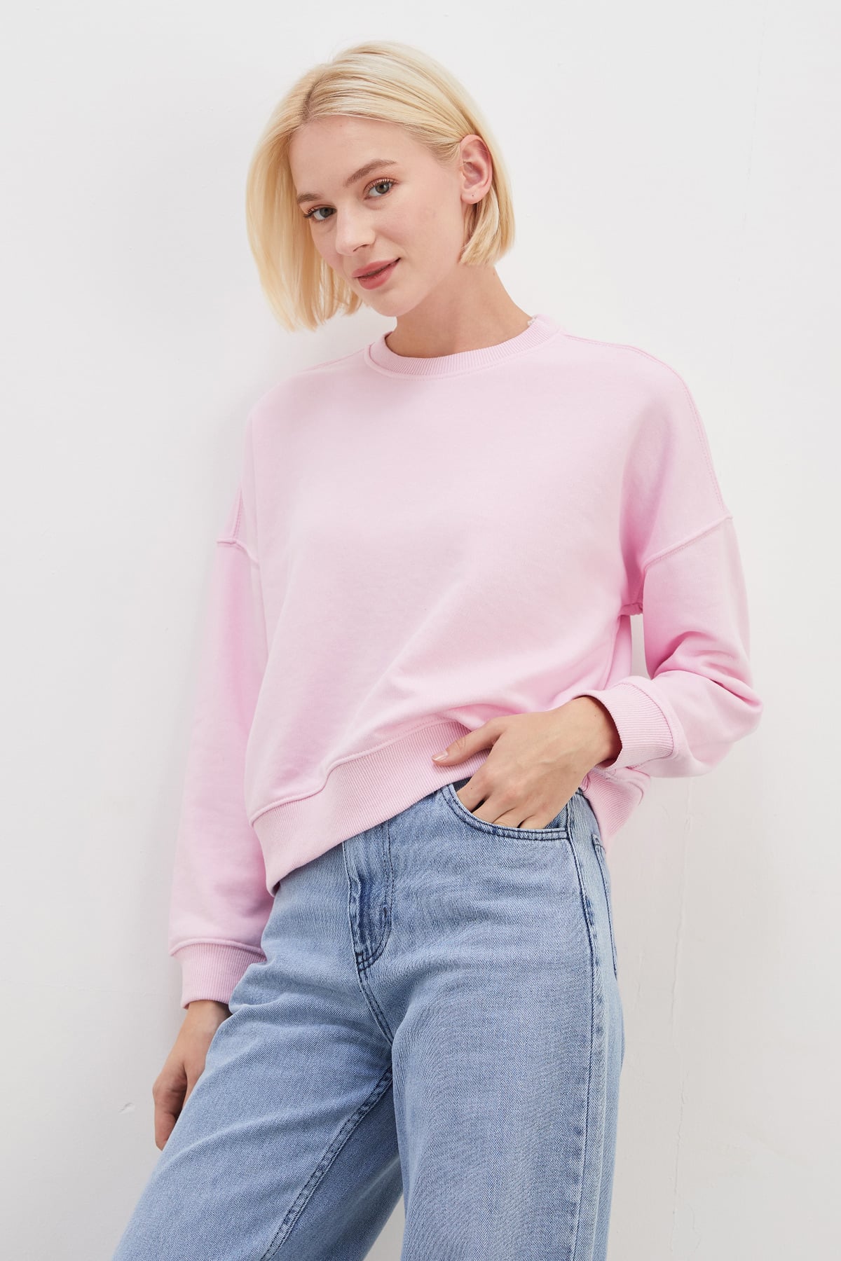 3 İplik Şardonsuz Basic Bisiklet Yaka Sweatshirt 6