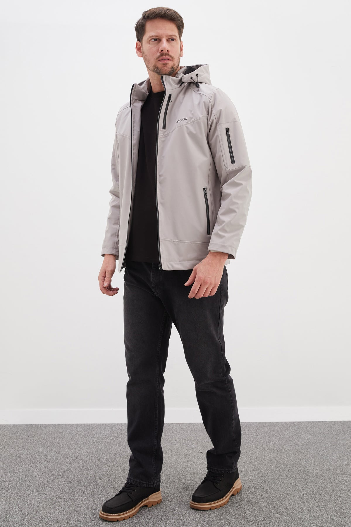 Fermuarlı Çıkarılabilir Kapüşonlu Softshell Mont 4