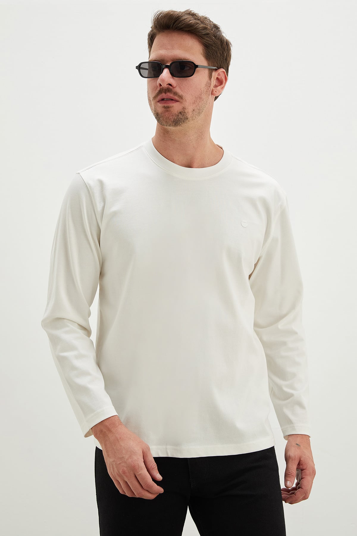 Erkek Siyah Baskılı Bisiklet Yaka Oversize Sweatshirt