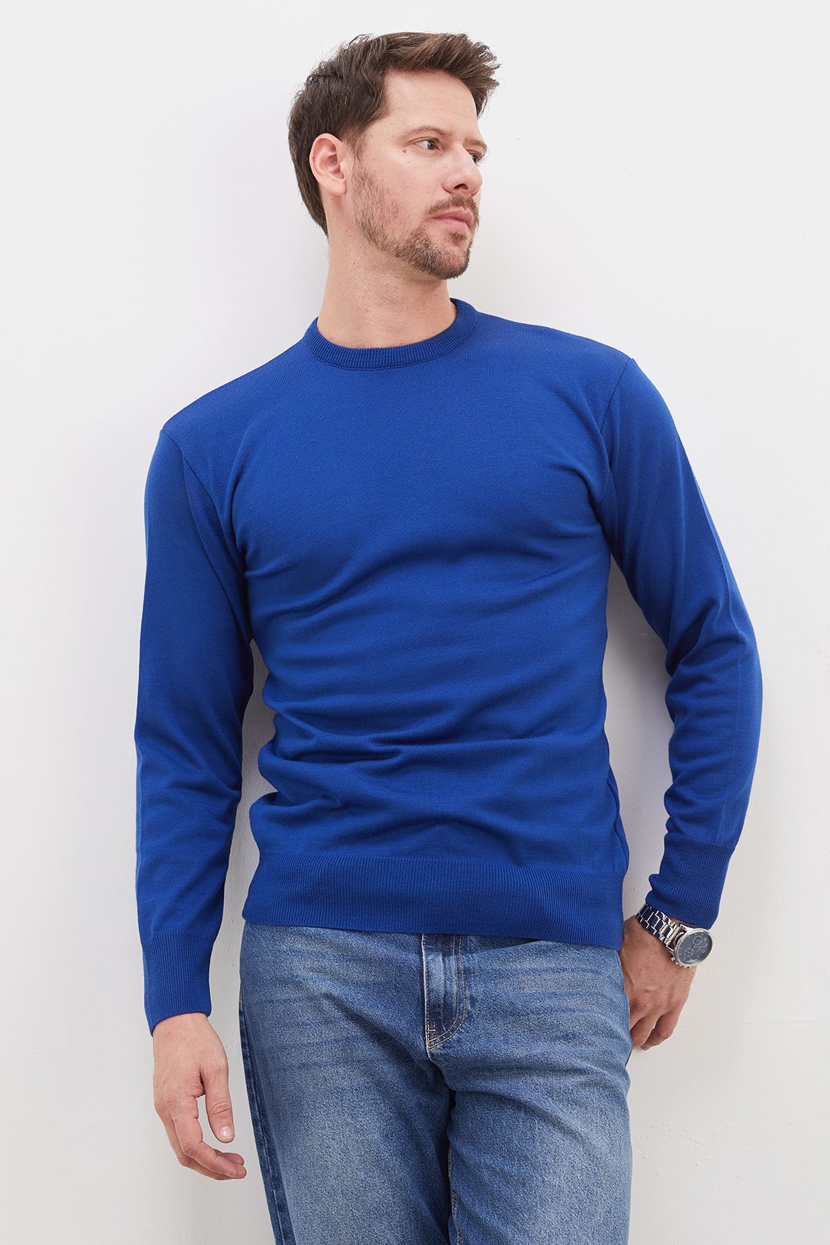 Basic Bisiklet Yaka Regular Fit Triko Kazak 4