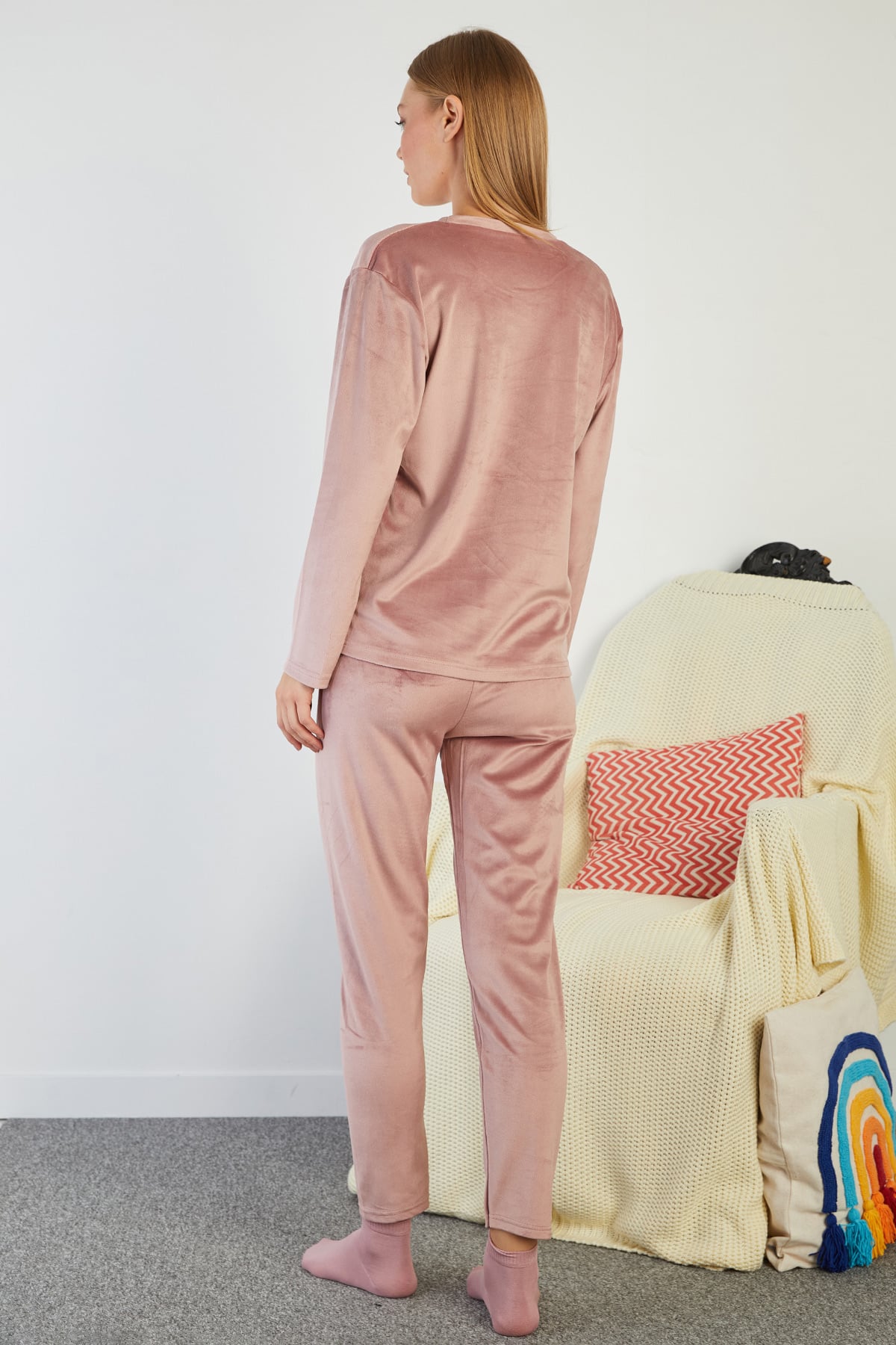 I Love Winter Kabartma Baskılı Kadife Pijama Takımı 6