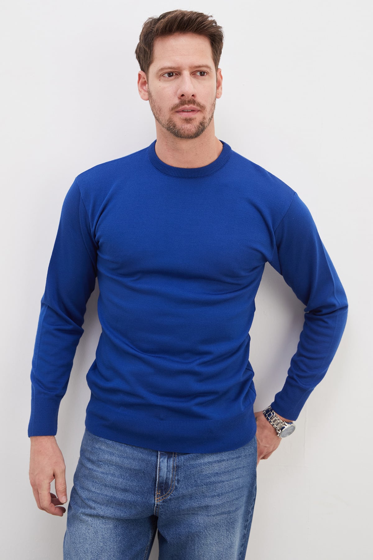 Basic Bisiklet Yaka Regular Fit Triko Kazak 7