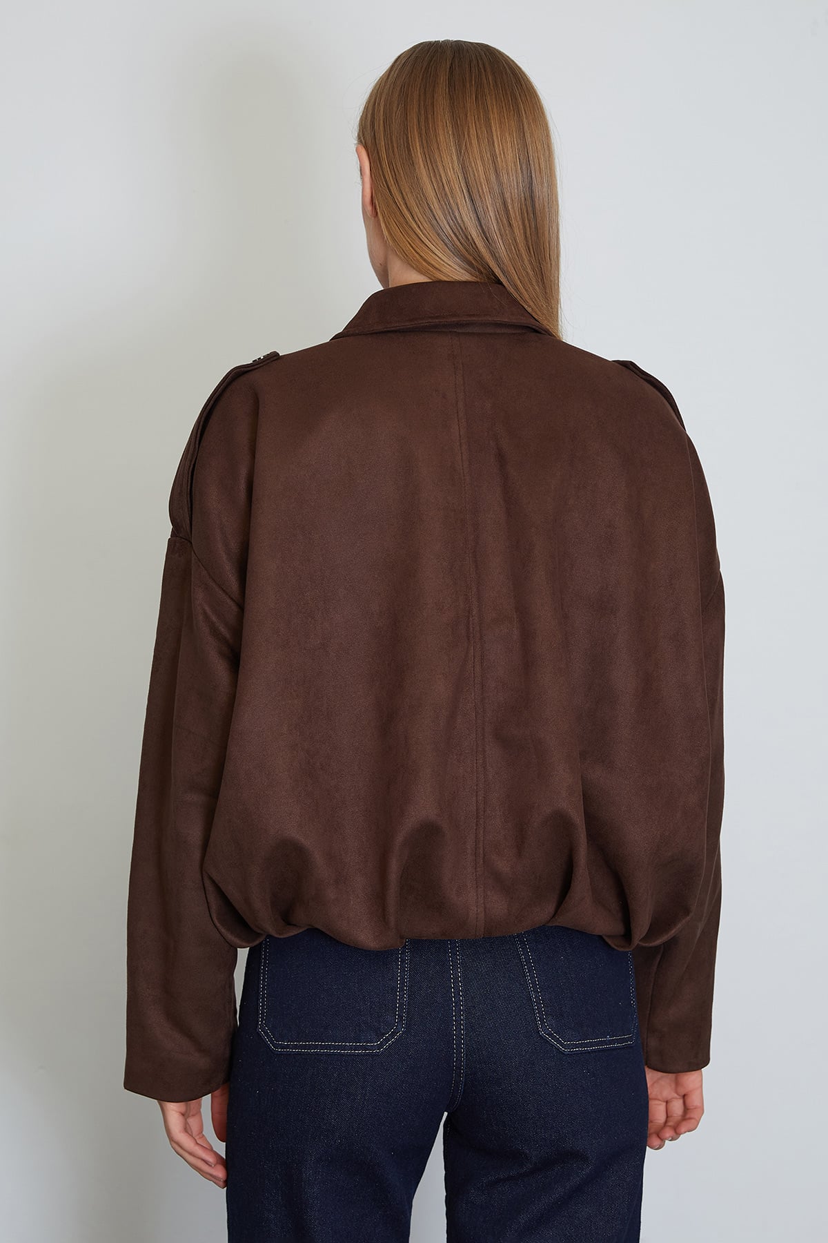 Fermuarlı Polo Yaka Süet Bomber Ceket 8