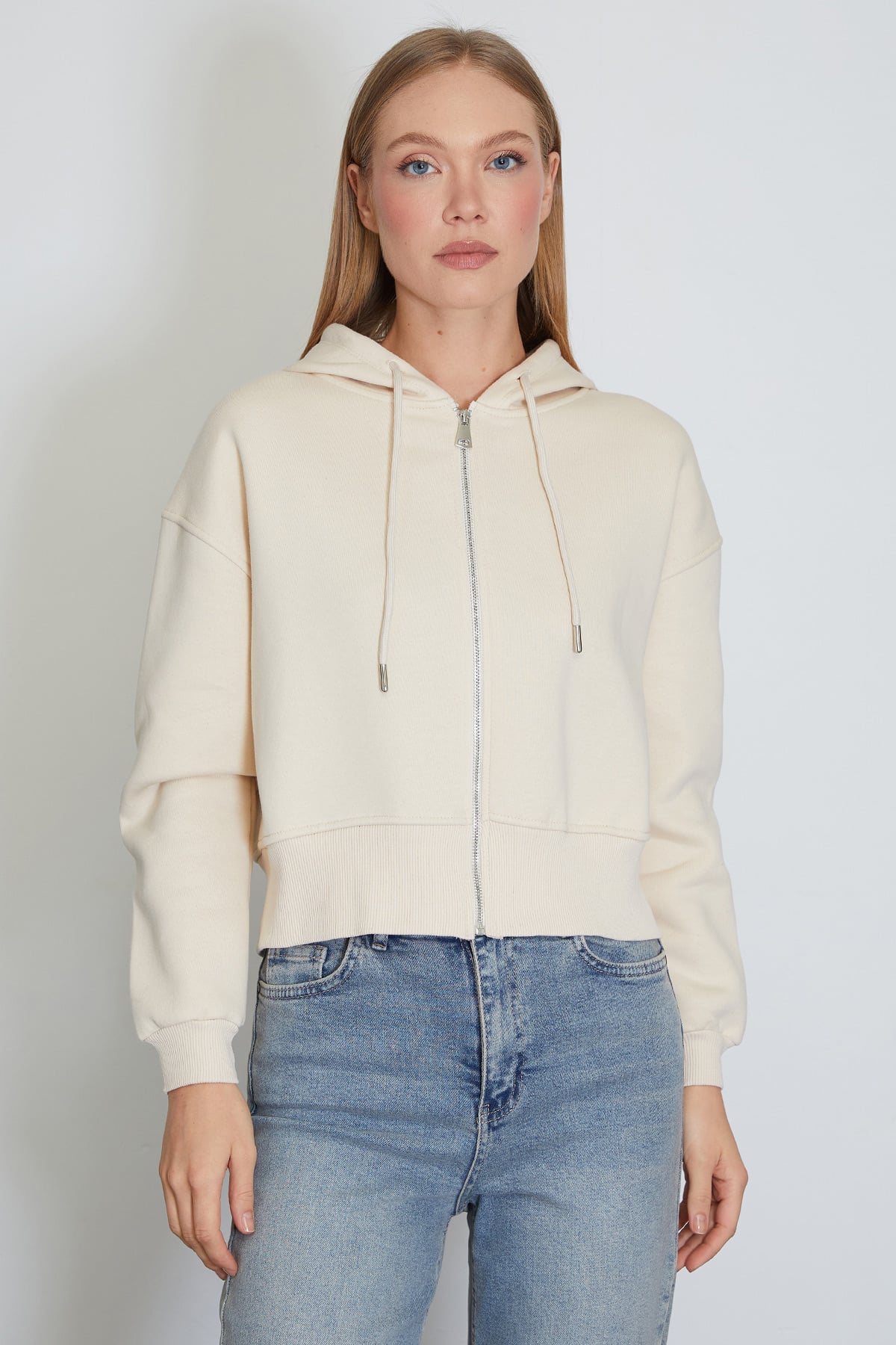 3 İplik Basic Fermuarlı Kapüşonlu Sweatshirt 6
