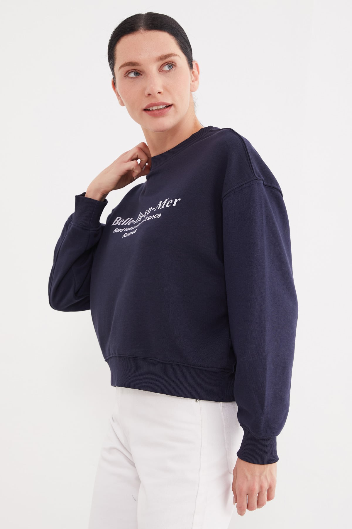 Erkek Siyah Oversize 3 İplik Şardonlu Yazı Baskılı Sweatshirt 7