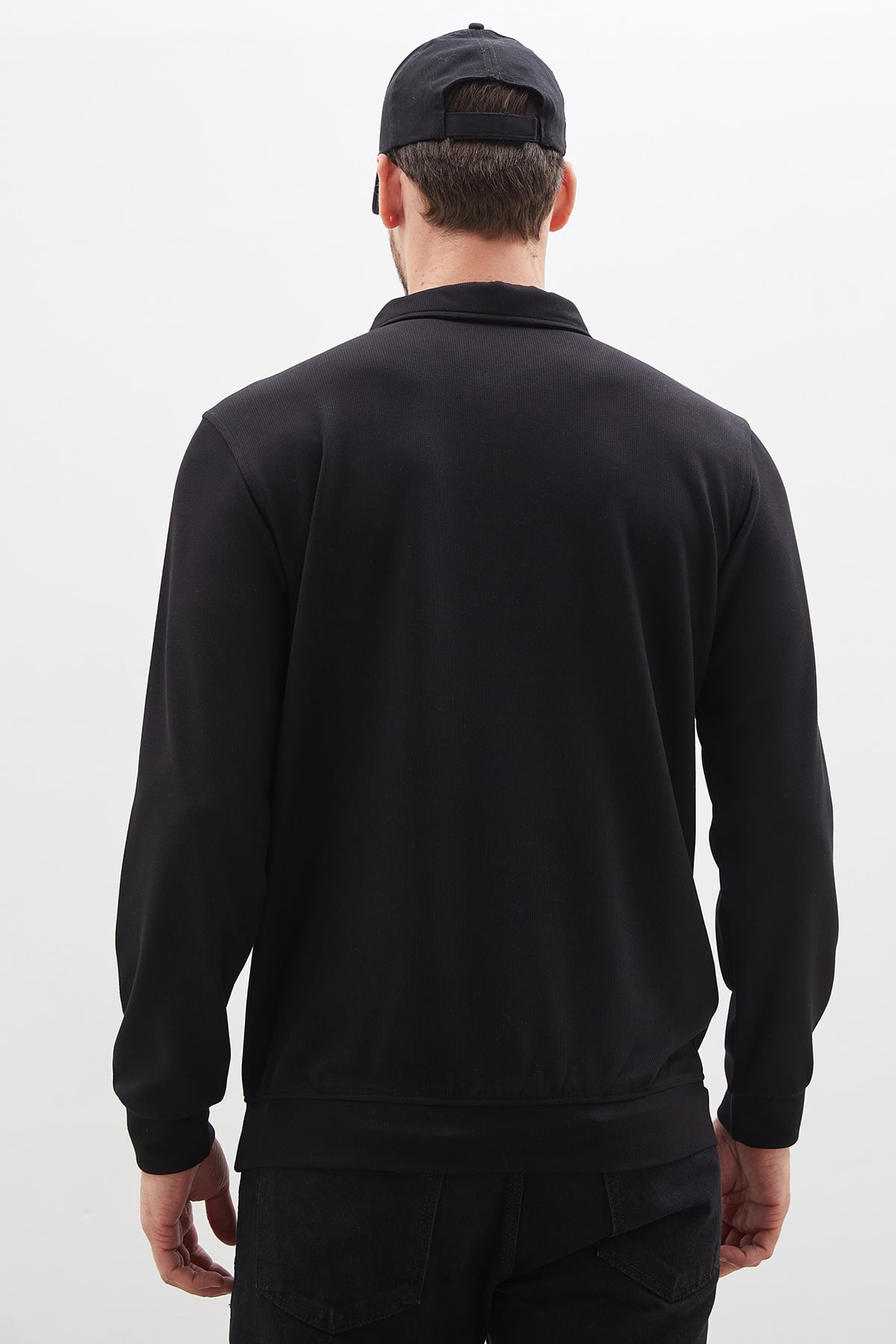 Çizgili Polo Yaka Yarım Düğmeli Sweatshirt 6