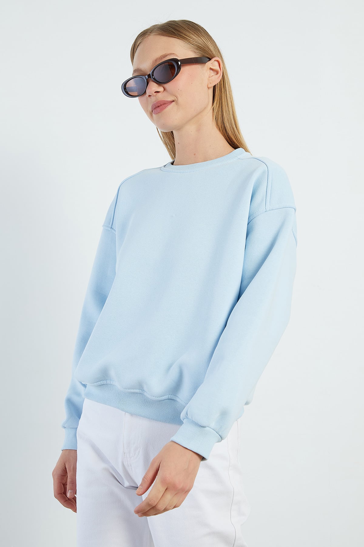 3 İplik Basic Bisiklet Yaka Oversize Sweatshirt 3