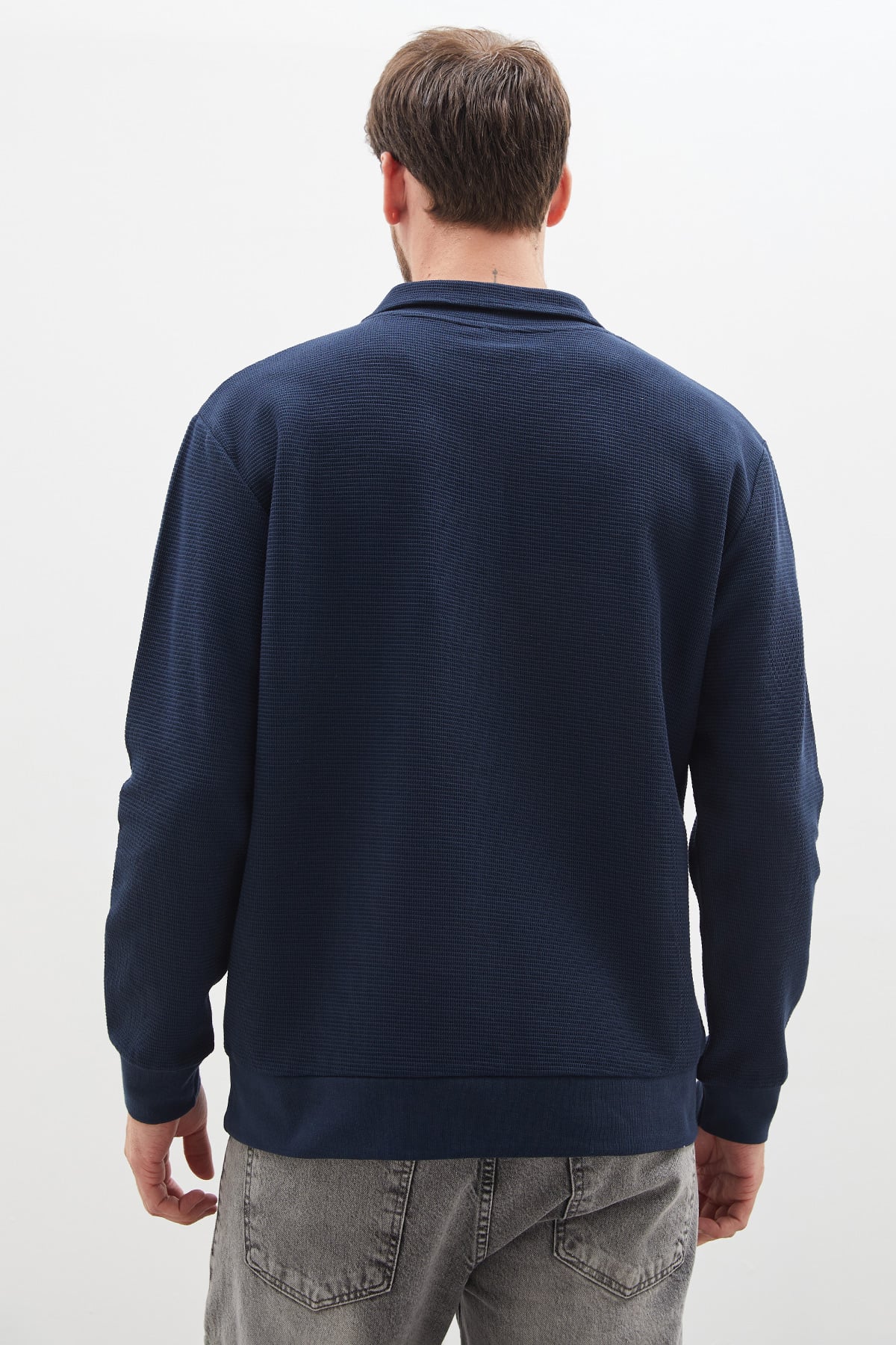 Erkek Antrasit Petek Kumaş Apaş Yaka Regular Sweatshirt 6