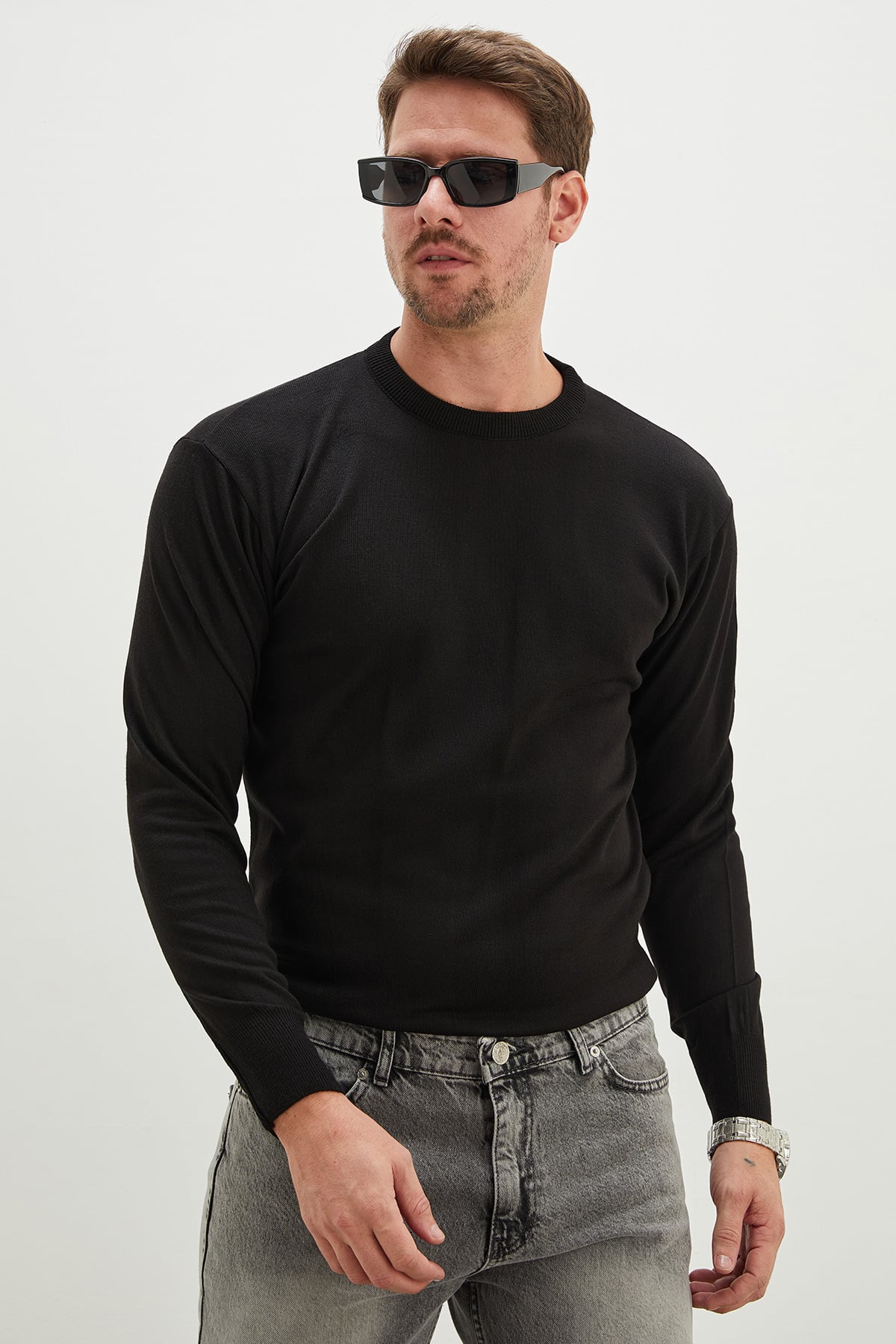 Basic Bisiklet Yaka Regular Fit Triko Kazak 3
