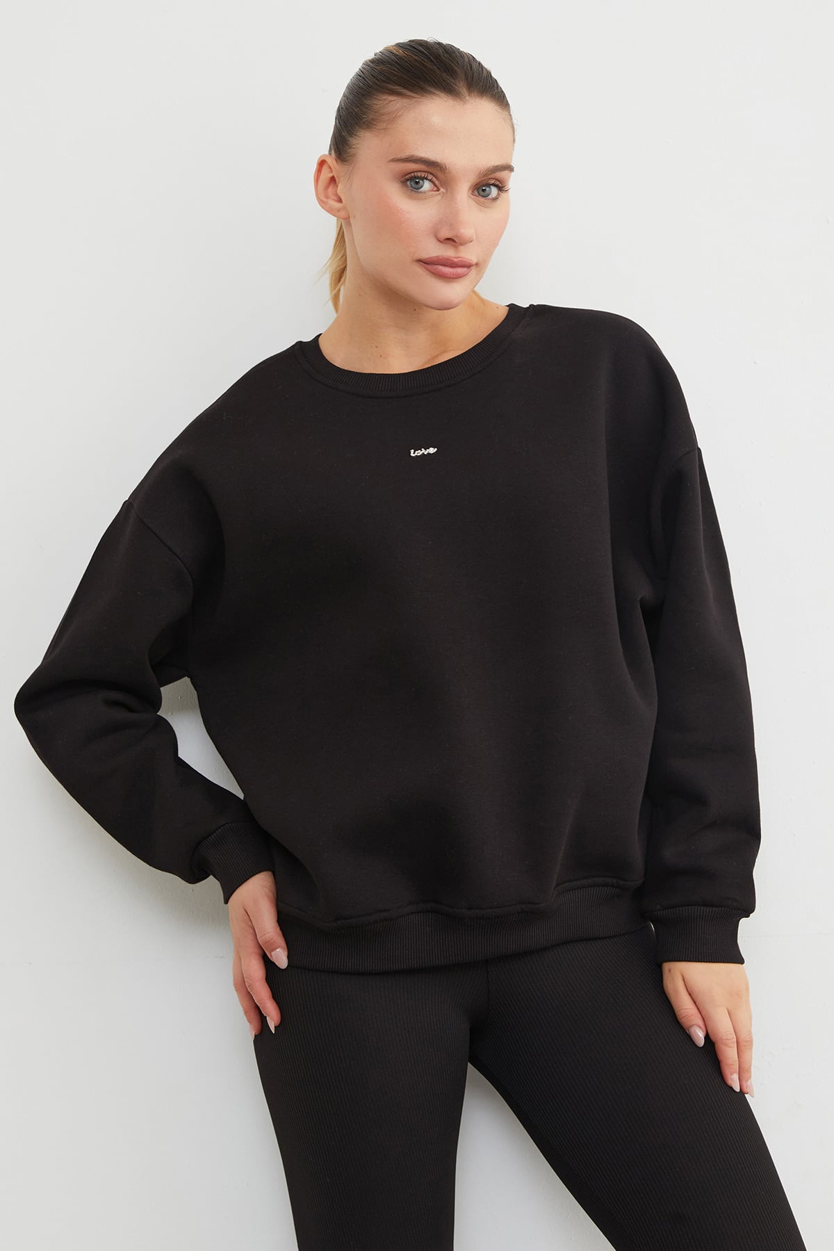 Love Aksesuarlı Bisiklet Yaka Oversize Sweatshirt