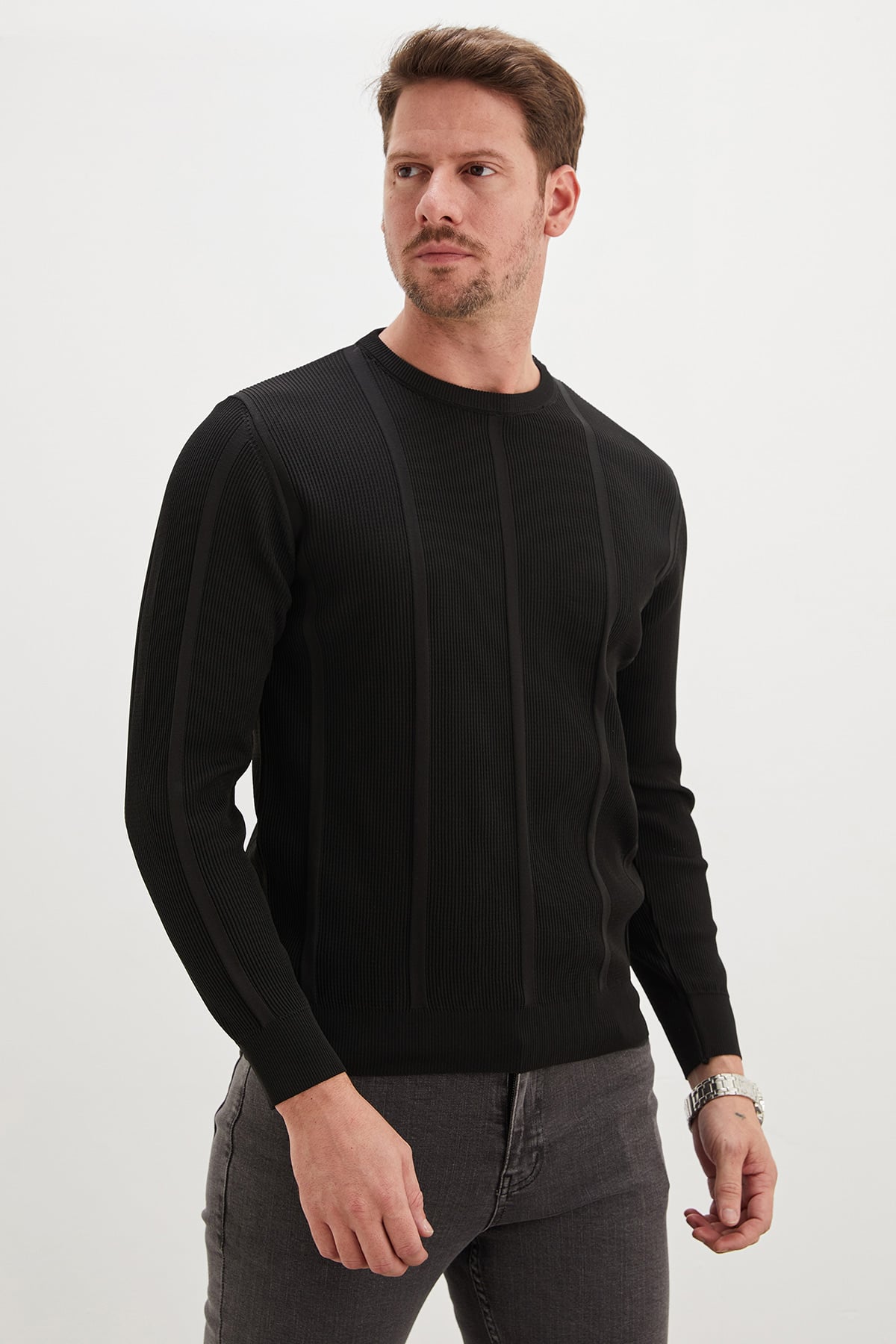 Fitilli Bisiklet Yaka Regular Fit Triko Kazak 3