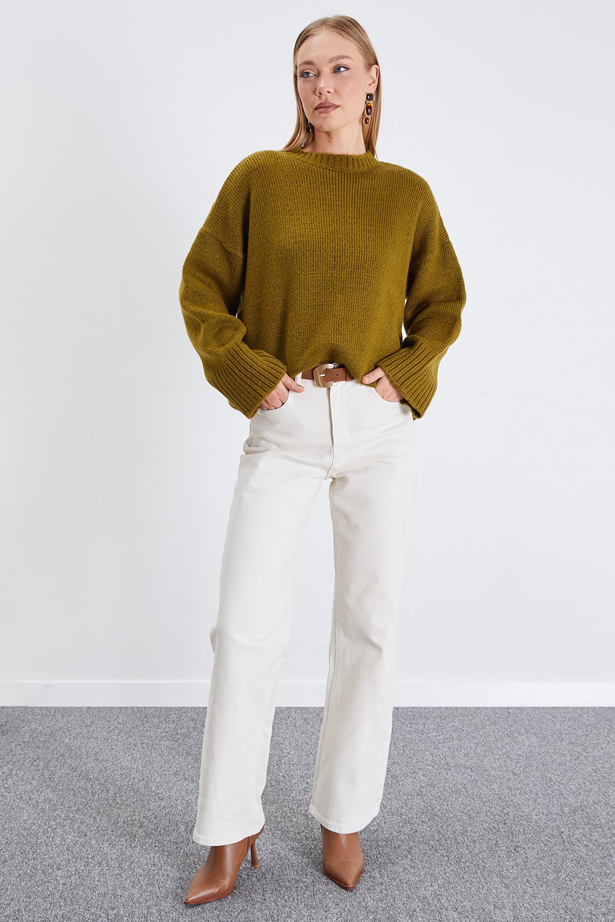 Basic Bisiklet Yaka Oversize Triko Kazak 5
