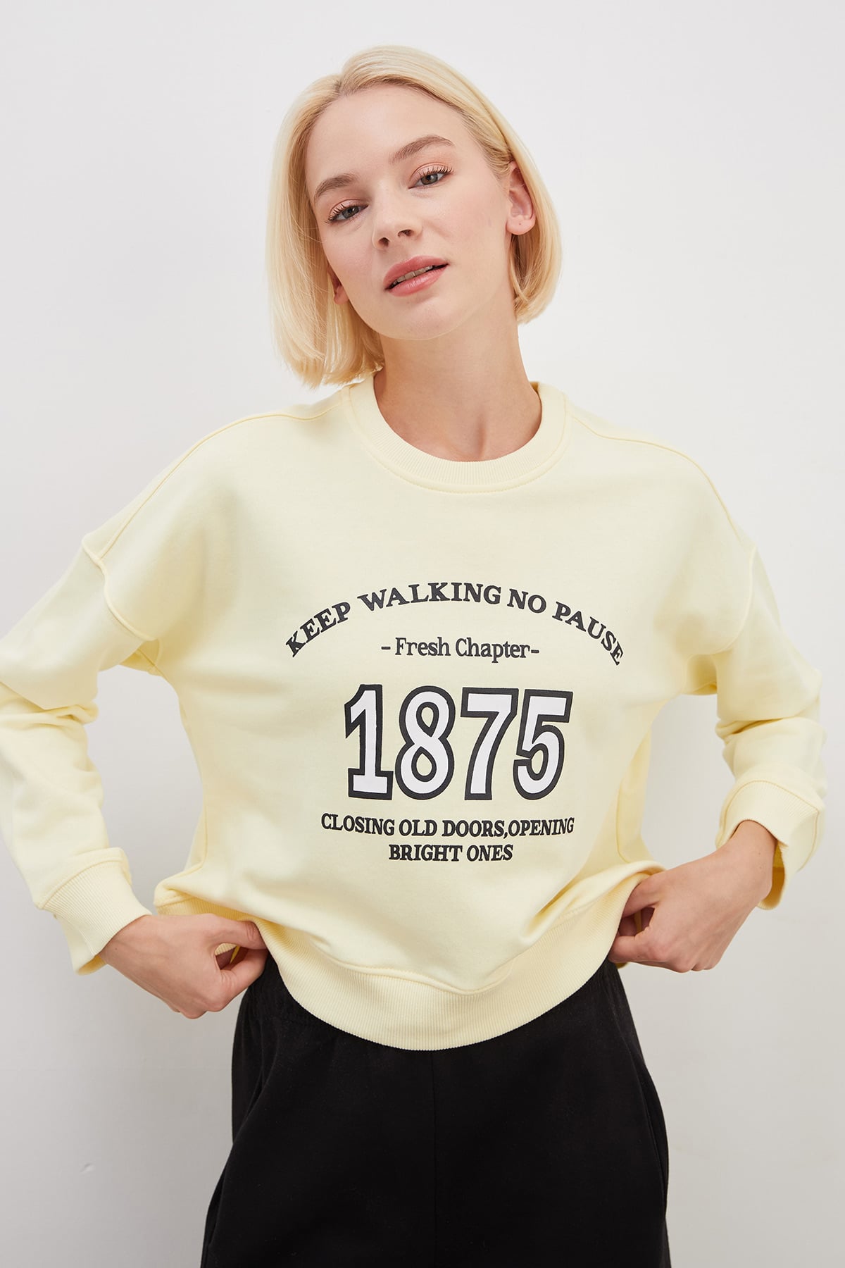 3 İplik Şardonsuz 1875 Baskılı Oversize Sweatshirt 5