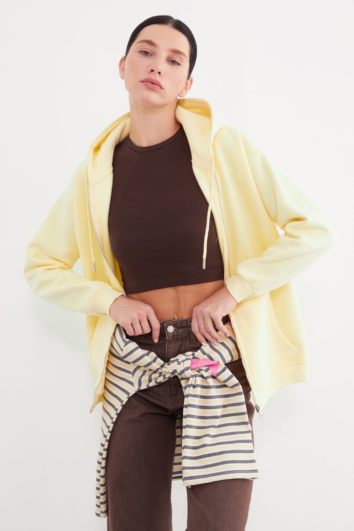 Basic Fermuarlı Kapüşonlu Oversize Sweatshirt 5